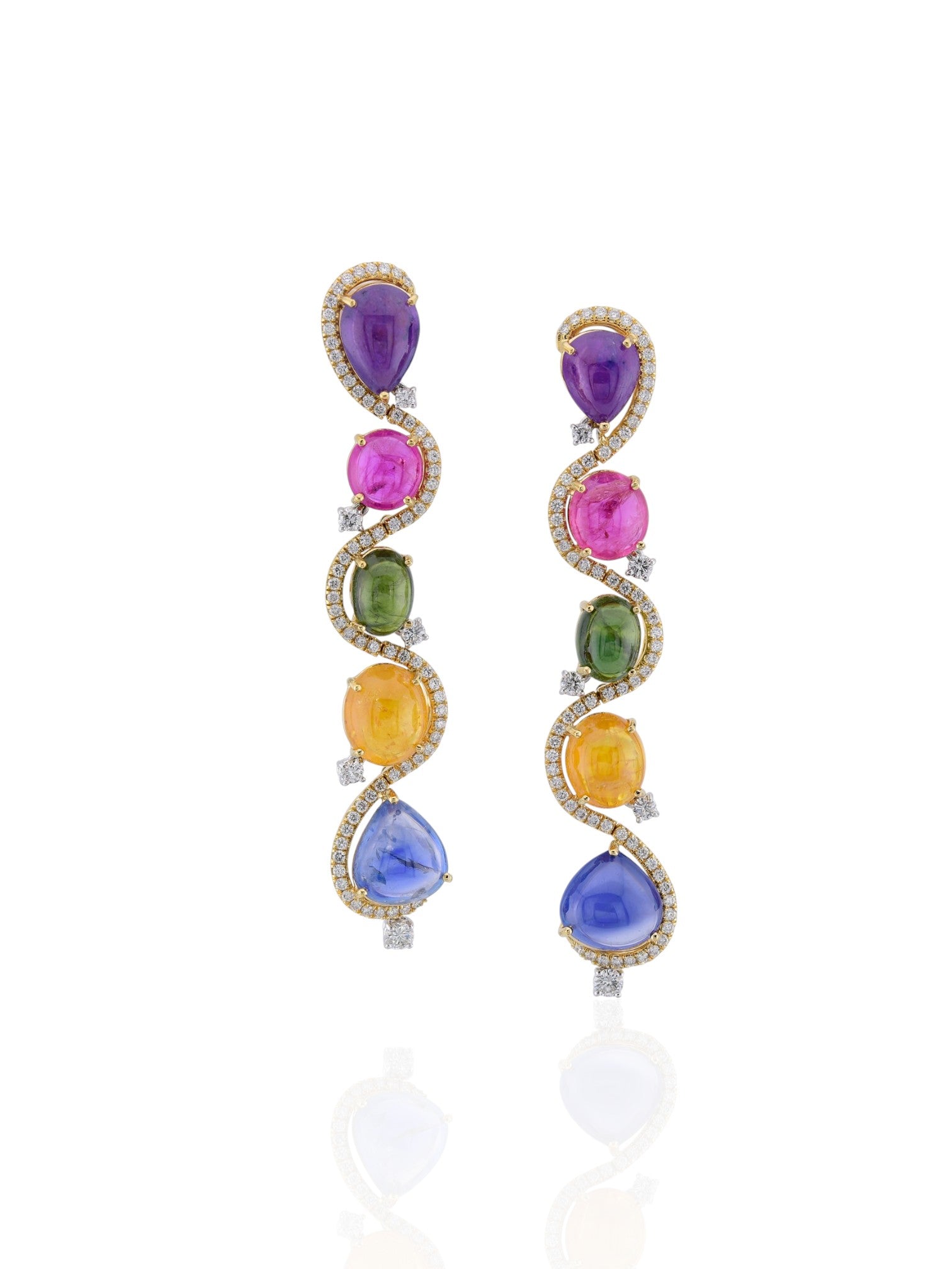 Sophia D Art Deco Multicolor Cabochon Earrings in Platinum & 18K Yellow Gold