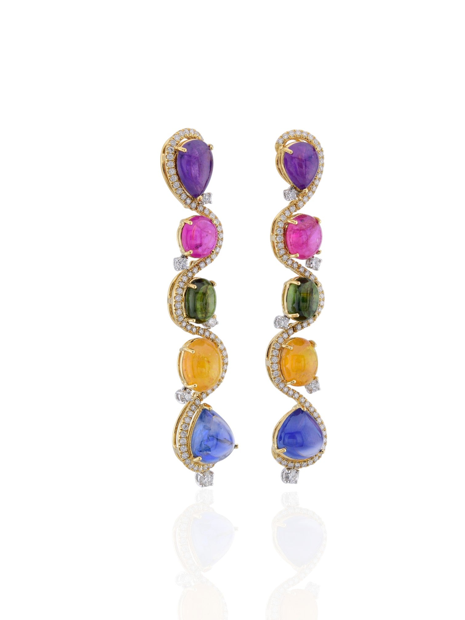 Sophia D Art Deco Multicolor Cabochon Earrings in Platinum & 18K Yellow Gold