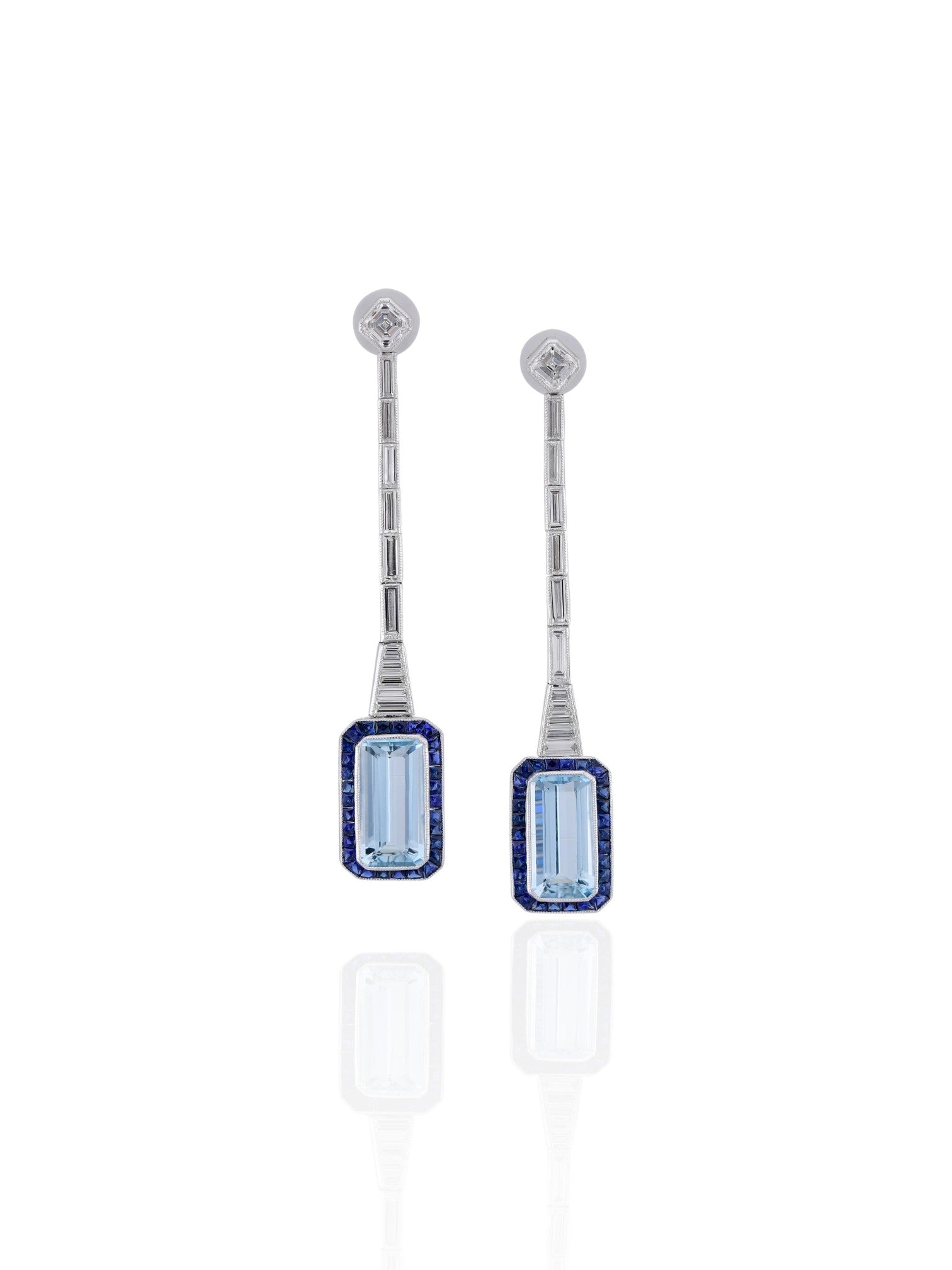 Sophia D Platinum Aquamarine, Diamond, and Sapphire Drop Earrings