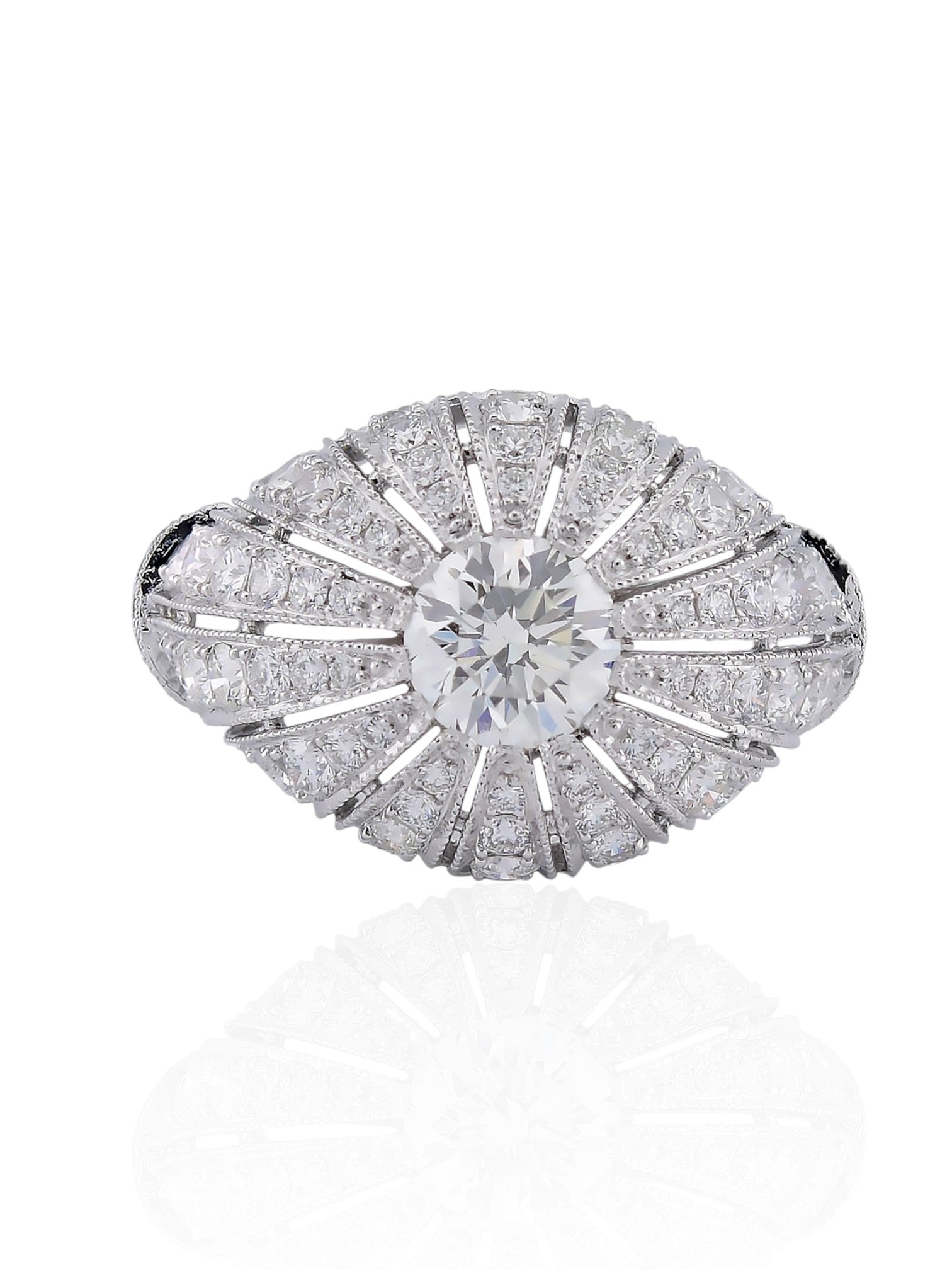 Sophia D Art Deco Round Diamond Sunburst Ring in Platinum