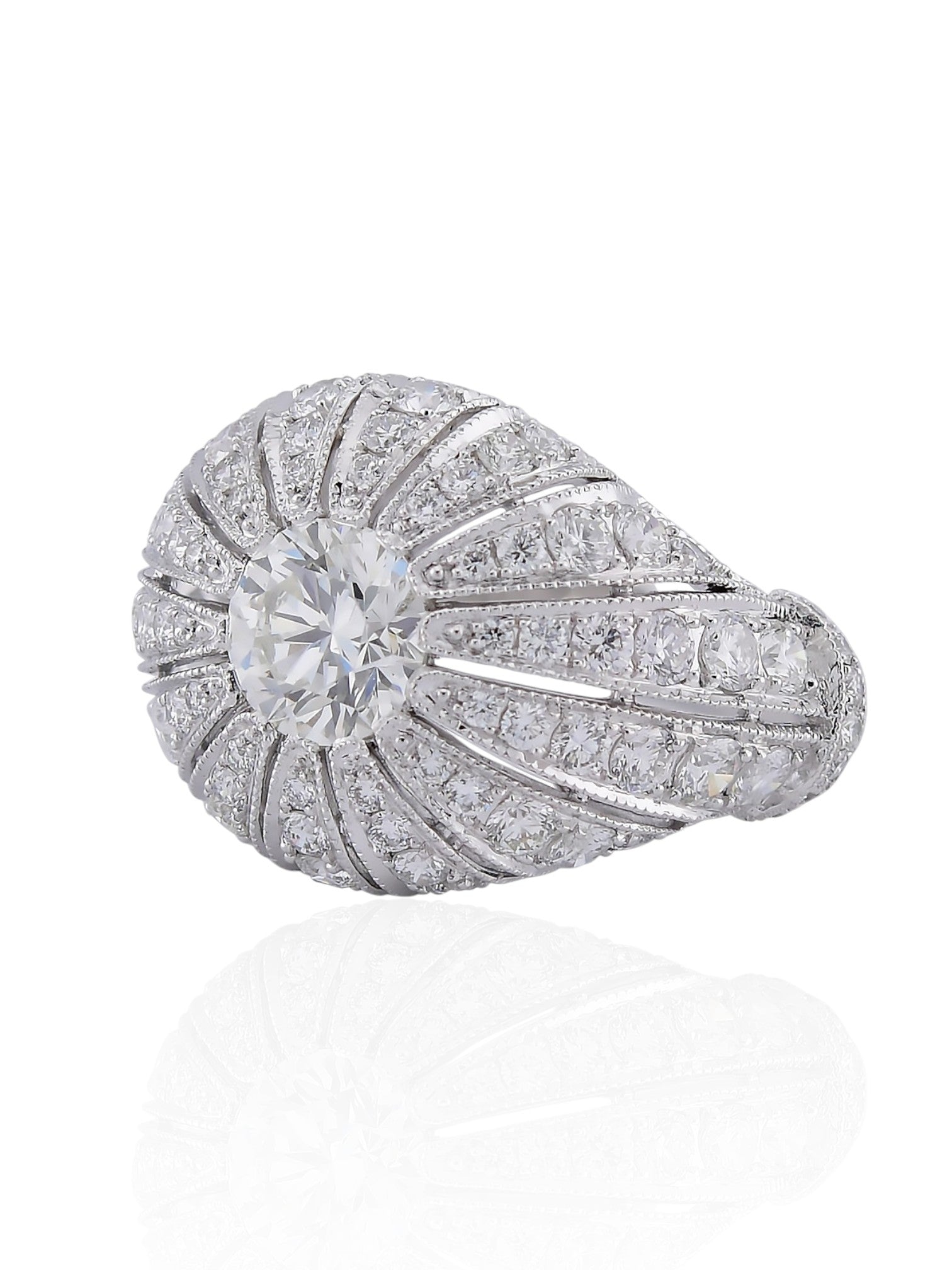 Sophia D Art Deco Round Diamond Sunburst Ring in Platinum