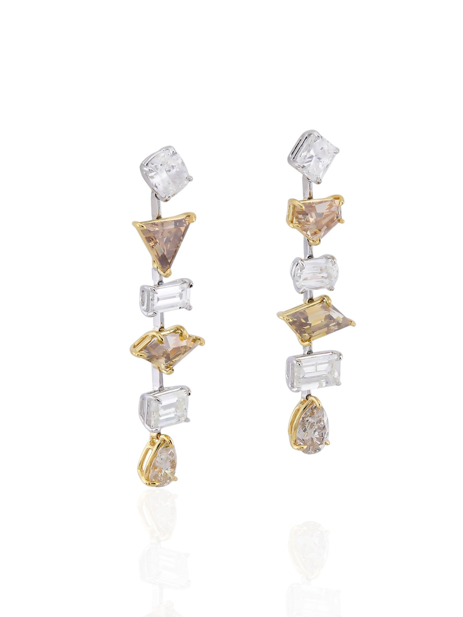 Sophia D Art Deco Diamond Drop Earrings in Platinum & 18K Yellow Gold