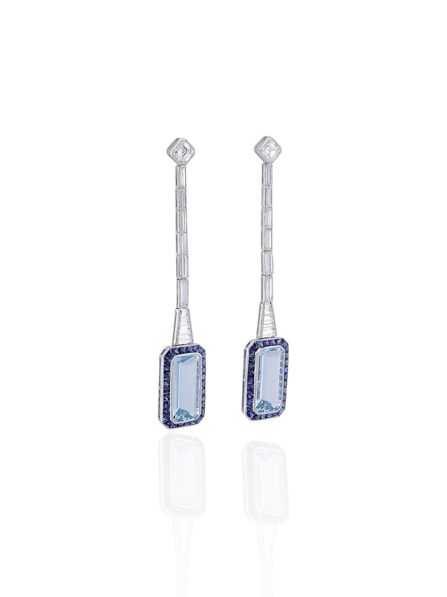 Sophia D Platinum Aquamarine, Diamond, and Sapphire Drop Earrings