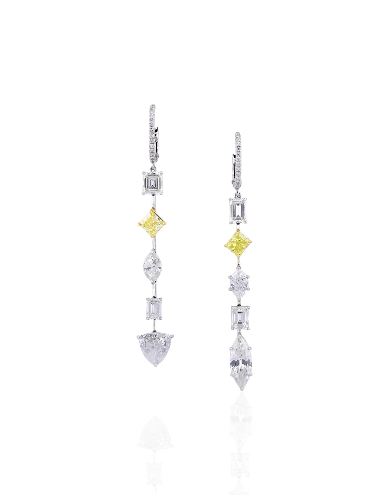 Sophia D Art Deco Yellow Diamond & White Diamond Drop Earrings in Platinum & 18K Yellow Gold