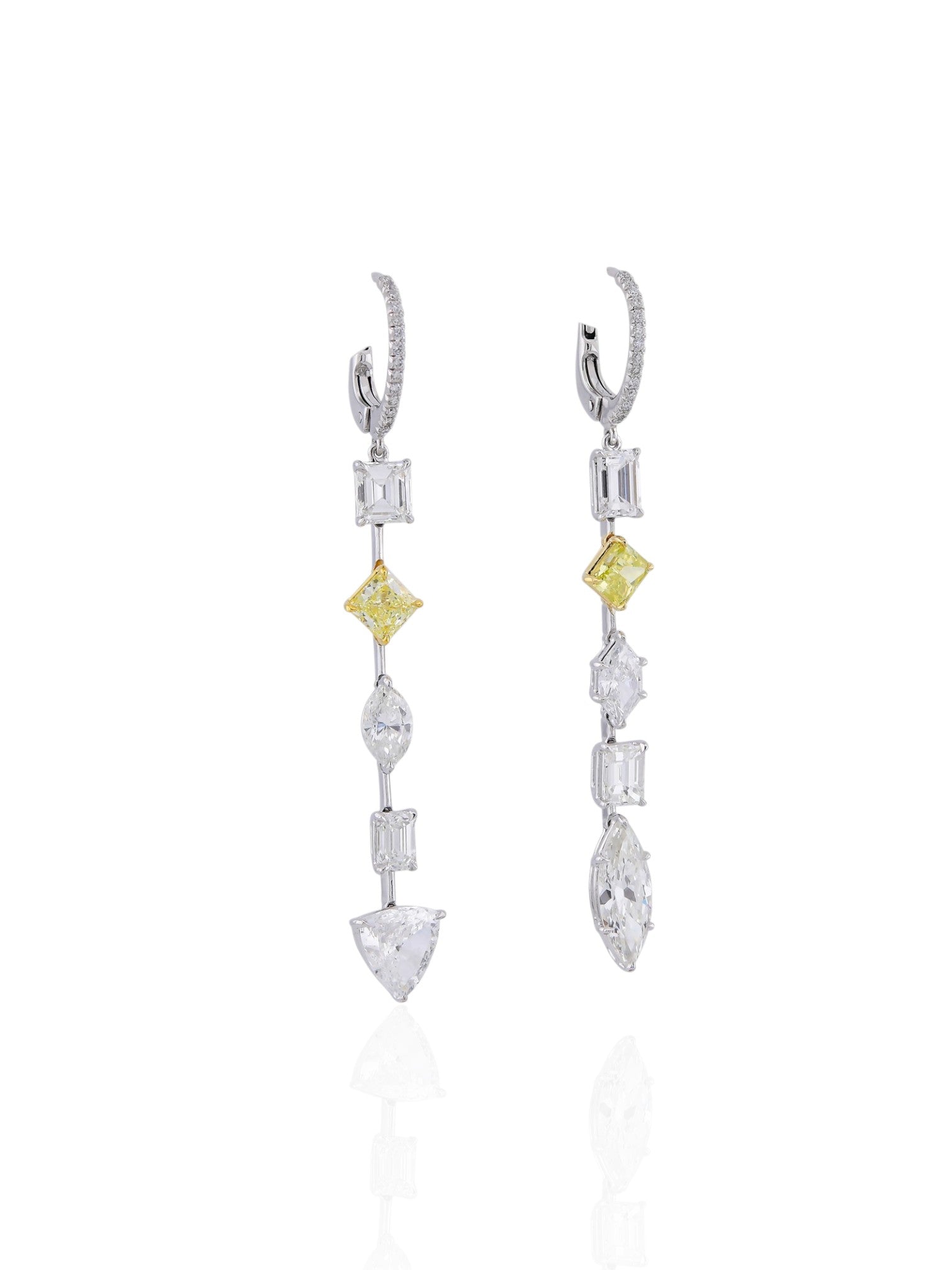 Sophia D Art Deco Yellow Diamond & White Diamond Drop Earrings in Platinum & 18K Yellow Gold