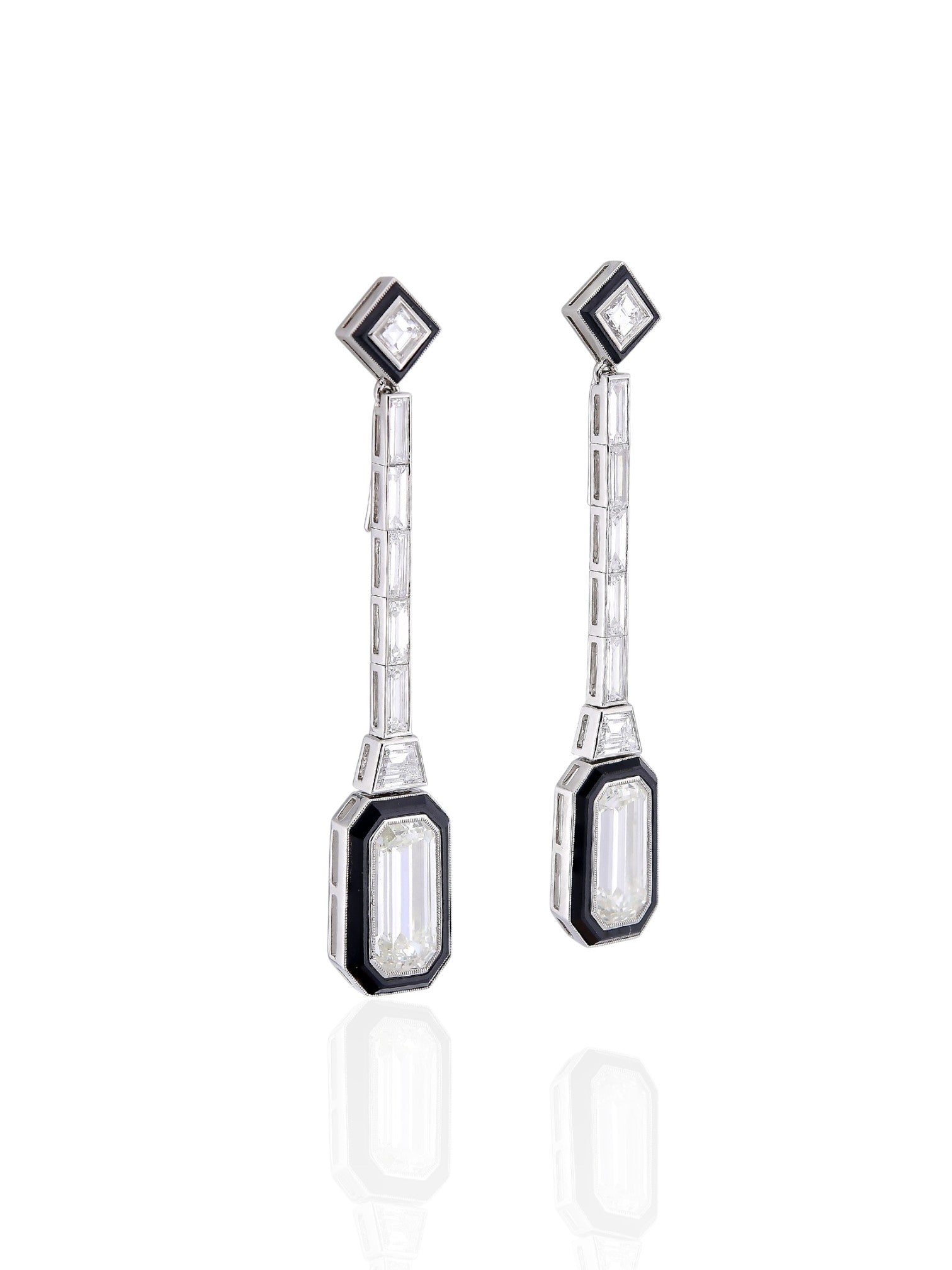 Sophia D Art Deco Emerald-Cut Diamond and Onyx Drop Earrings in Platinum & 18K Yellow Gold