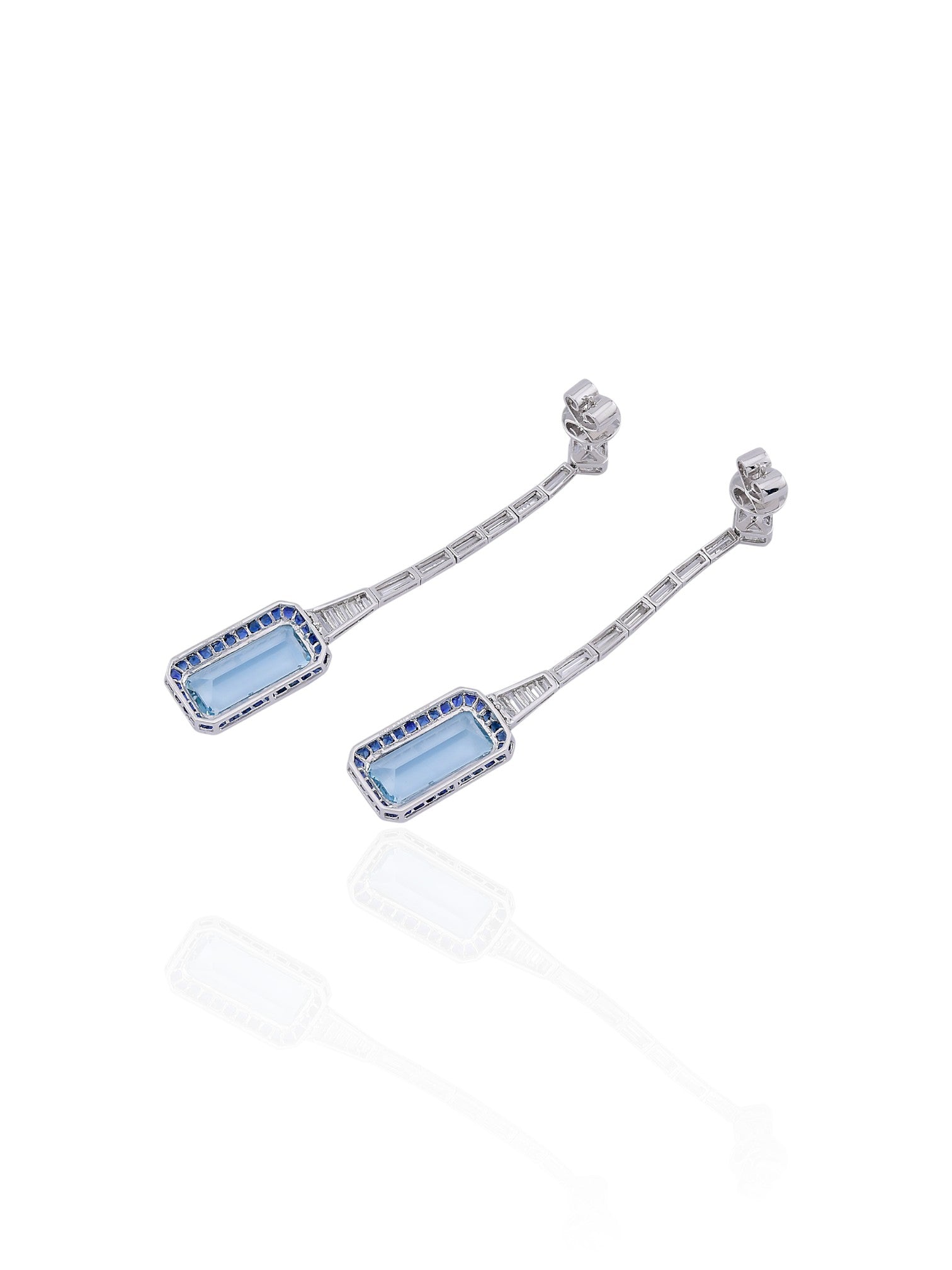 Sophia D Platinum Aquamarine, Diamond, and Sapphire Drop Earrings