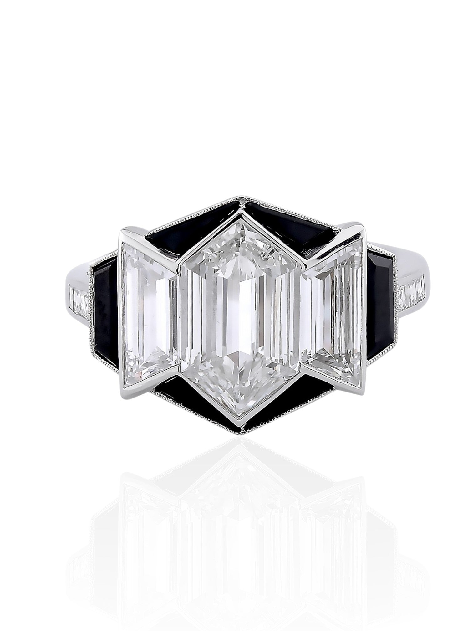 Sophia D Art Deco Mosaic Hexagon Diamond & Onyx Ring in Platinum