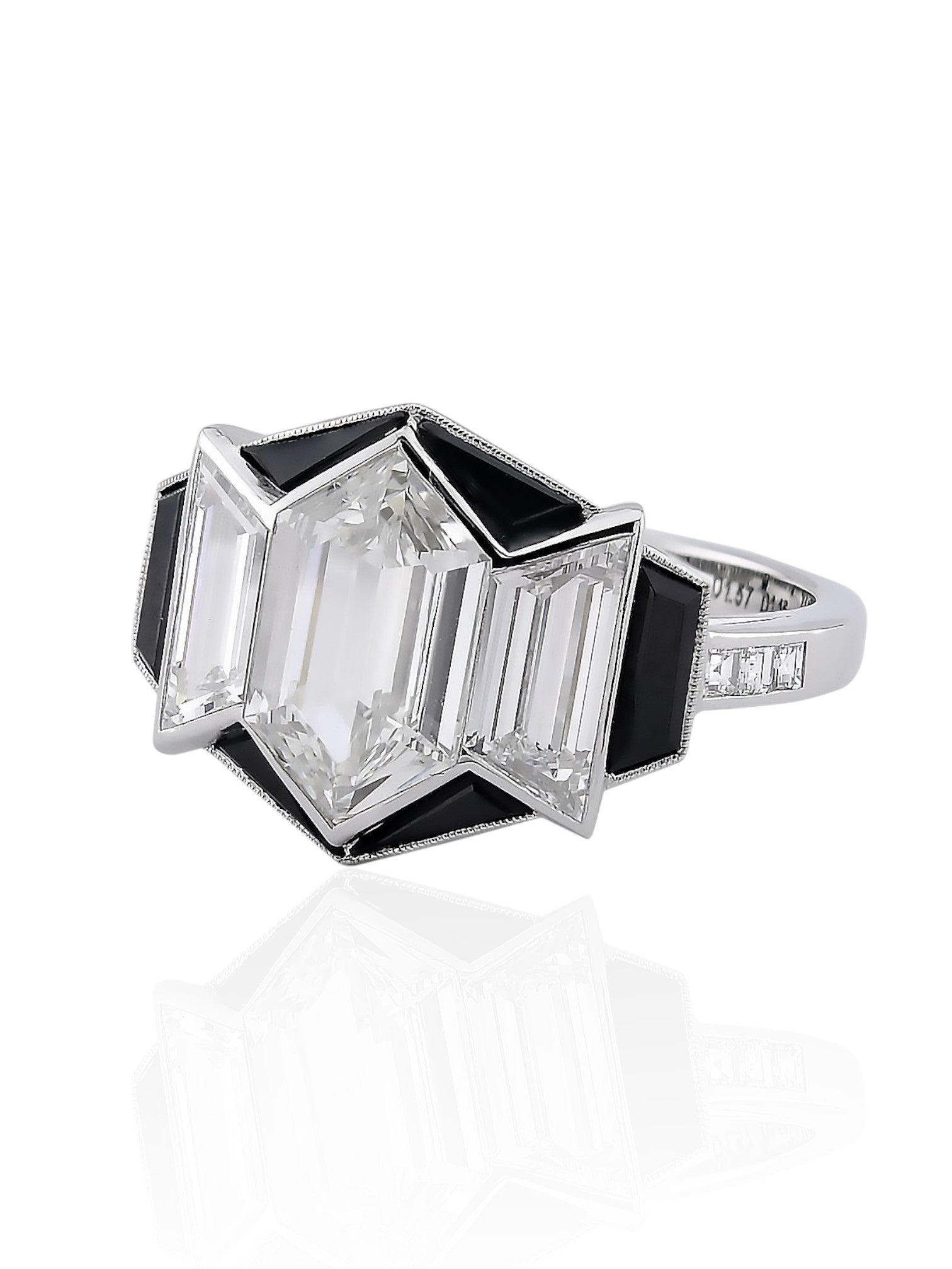 Sophia D Art Deco Mosaic Hexagon Diamond & Onyx Ring in Platinum