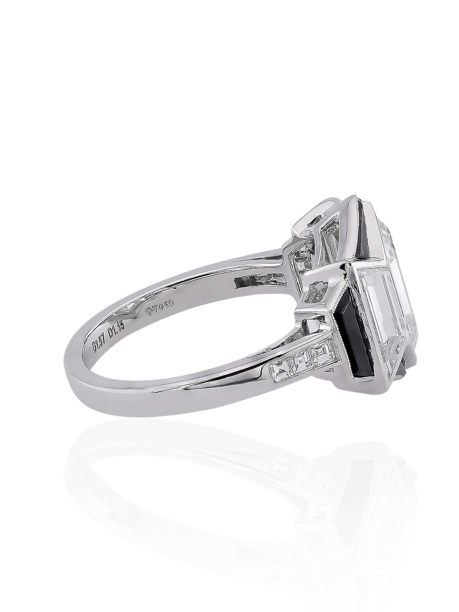 Sophia D Art Deco Mosaic Hexagon Diamond & Onyx Ring in Platinum