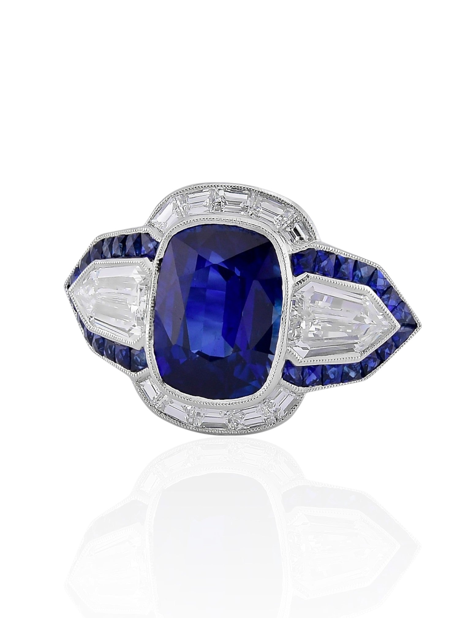 Sophia D Art Deco Cushion Sapphire and Diamond Mosaic Ring in Platinum
