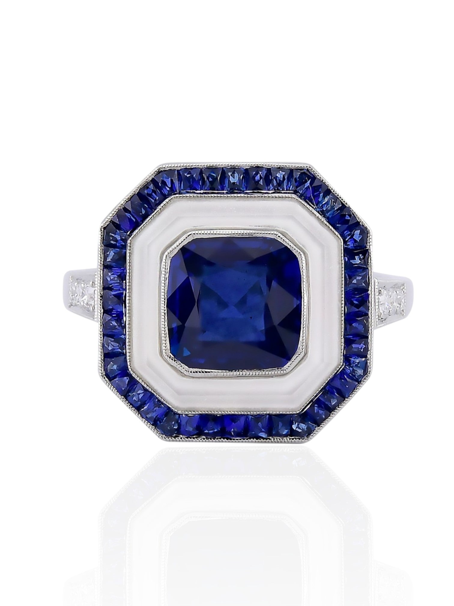 Sophia D Art Deco Sapphire, Rock Crystal, and Diamond Ring in Platinum