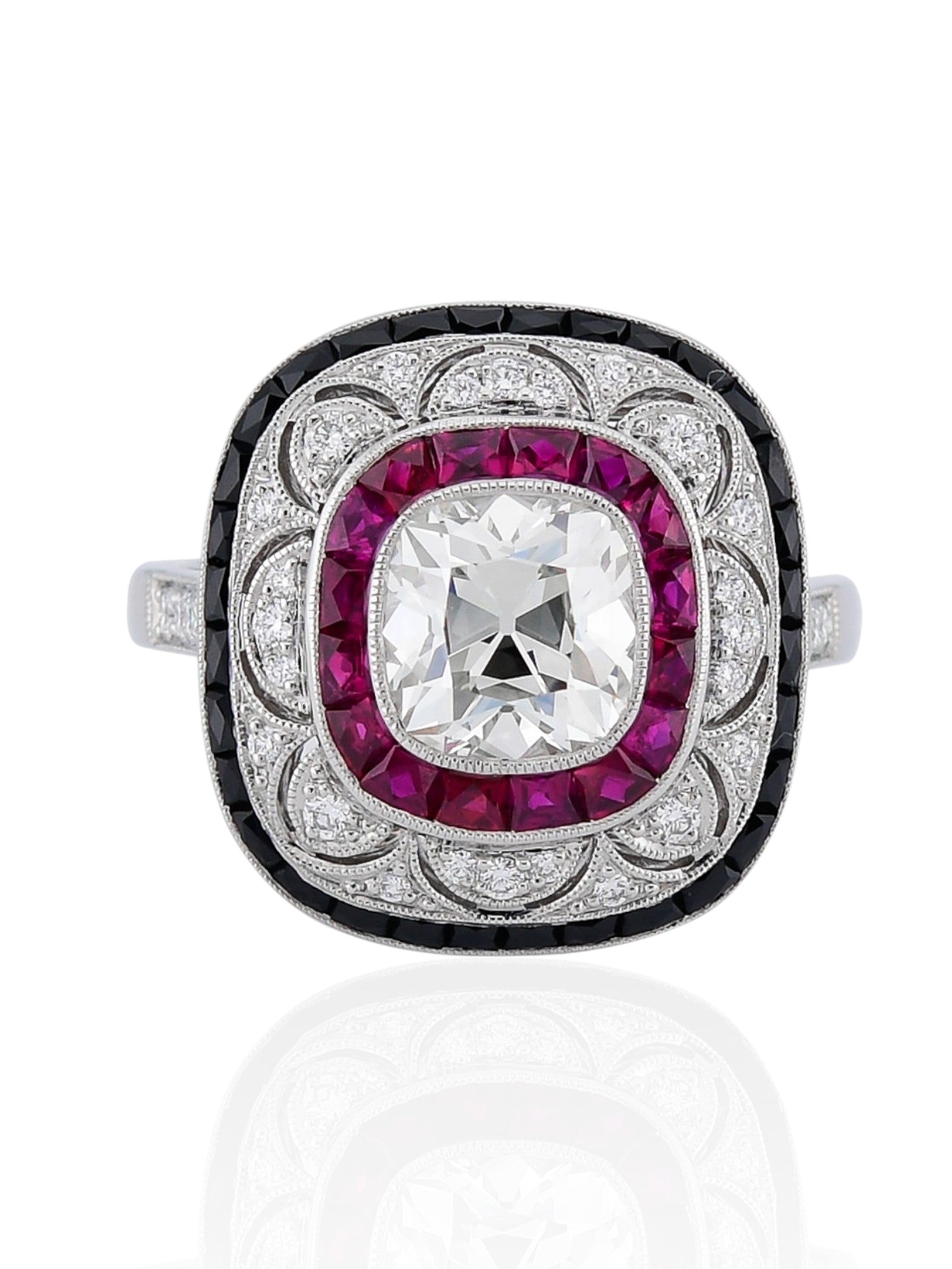 Sophia D Art Deco Ruby, Onyx, and Diamond Ring in Platinum