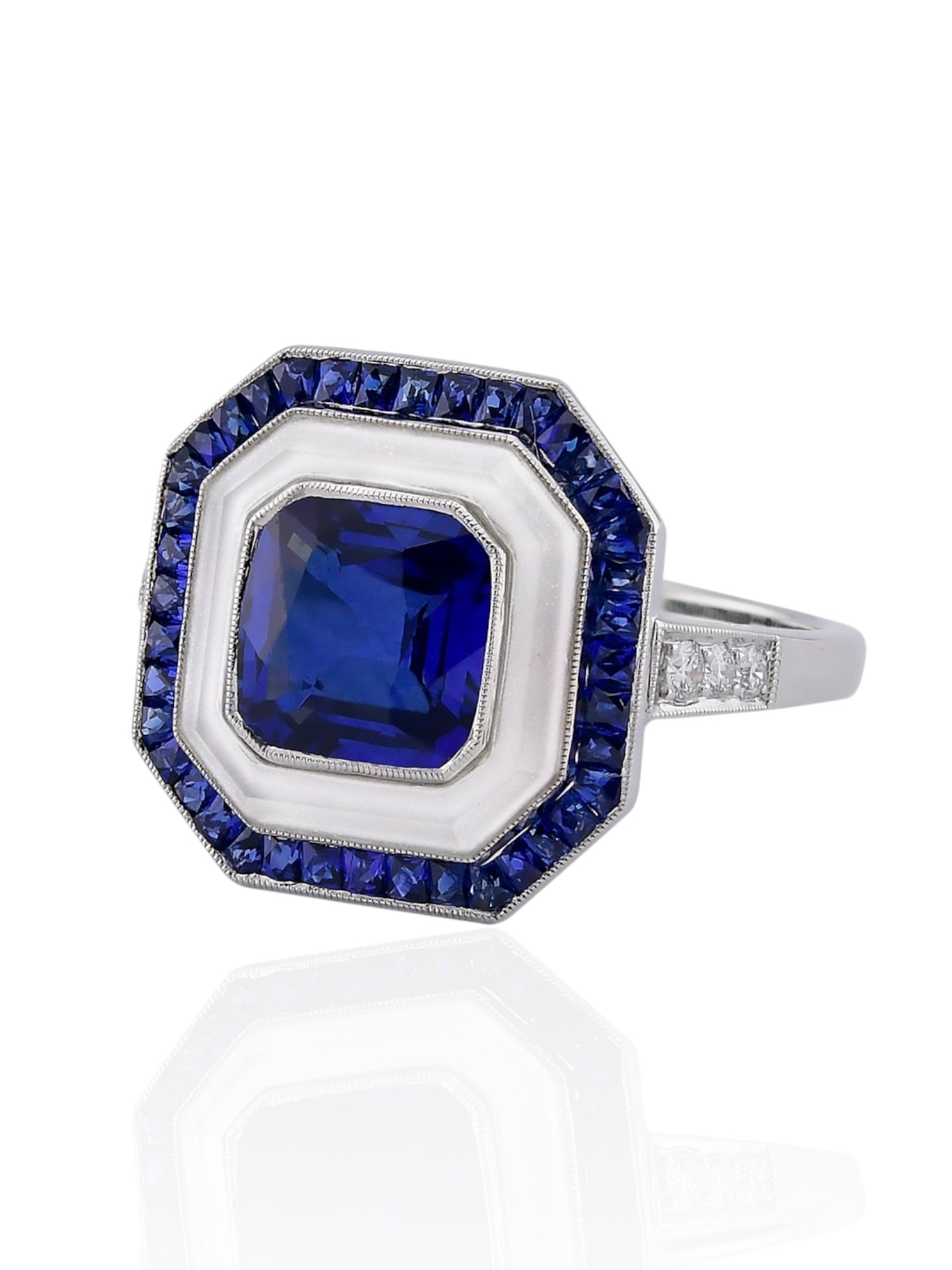 Sophia D Art Deco Sapphire, Rock Crystal, and Diamond Ring in Platinum