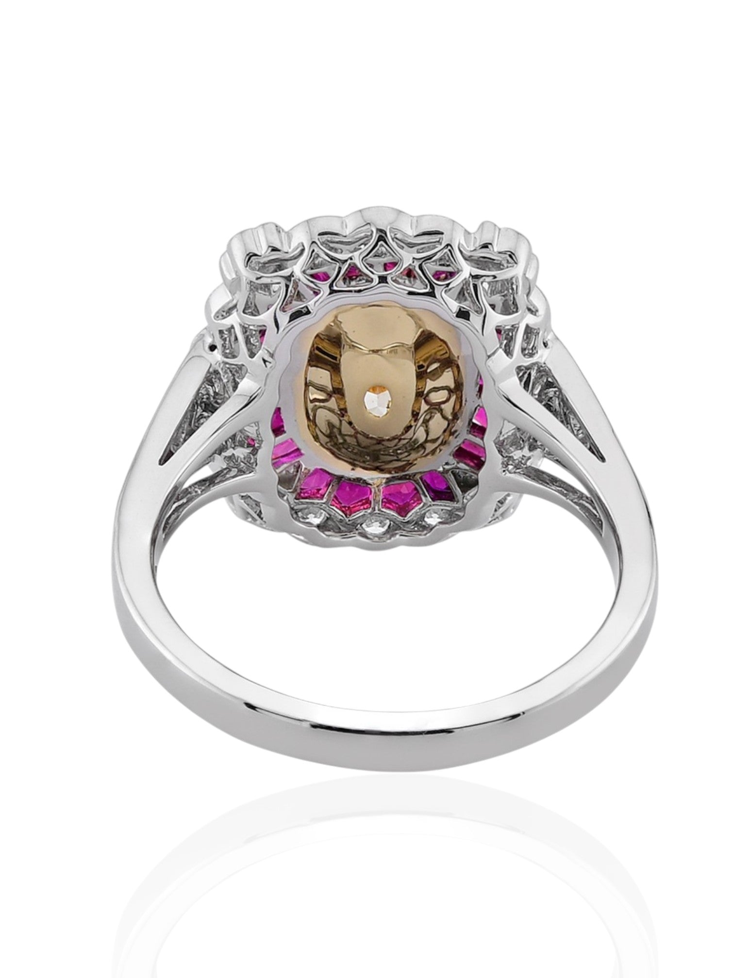 Sophia D Art Deco Yellow Diamond, Ruby, and Diamond Ring in Platinum