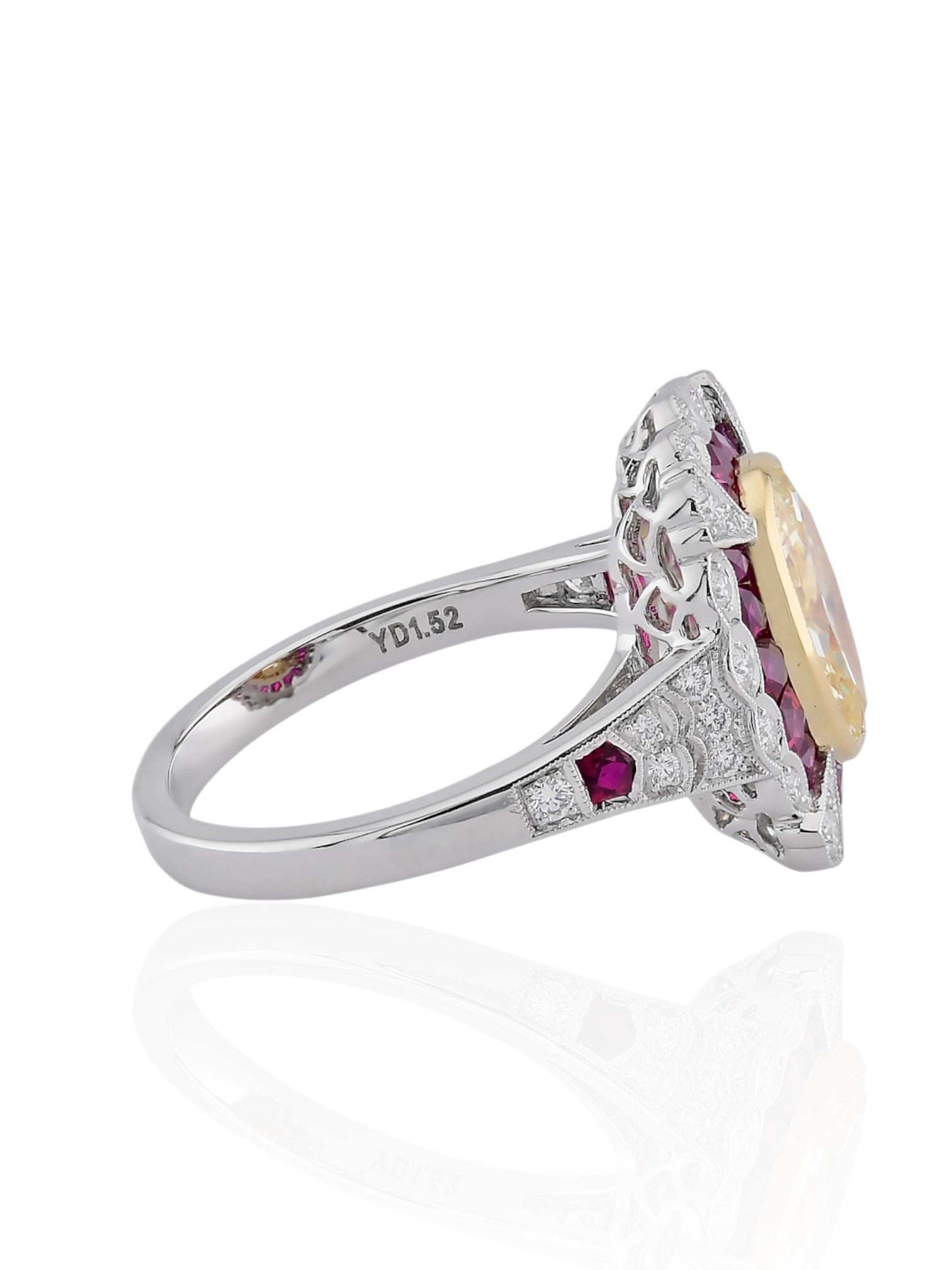 Sophia D Art Deco Yellow Diamond, Ruby, and Diamond Ring in Platinum