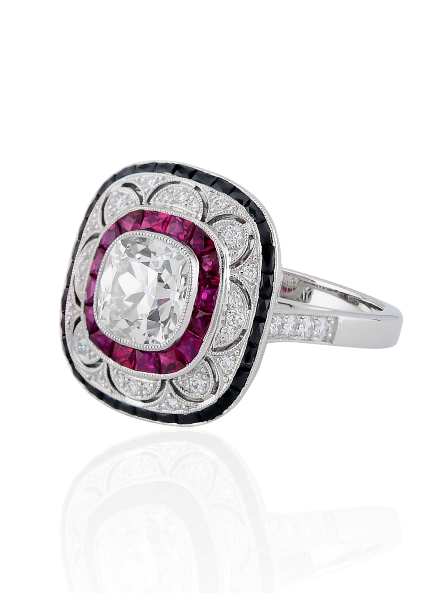 Sophia D Art Deco Ruby, Onyx, and Diamond Ring in Platinum