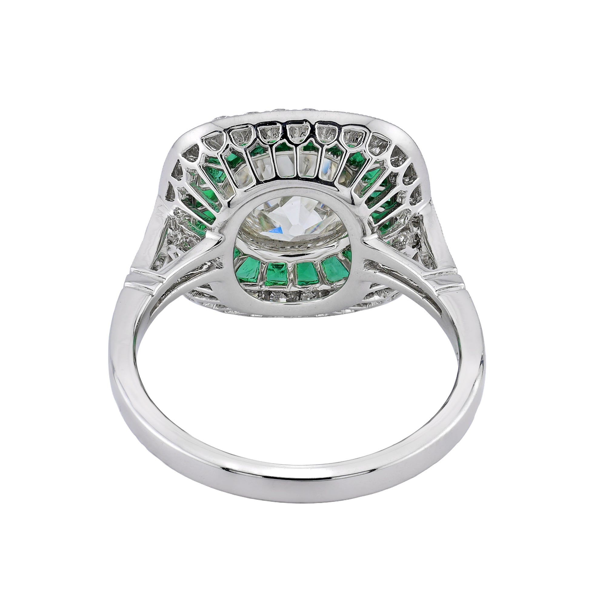Sophia D Art Deco Old European Cut Diamond and Emerald Ring Platinum