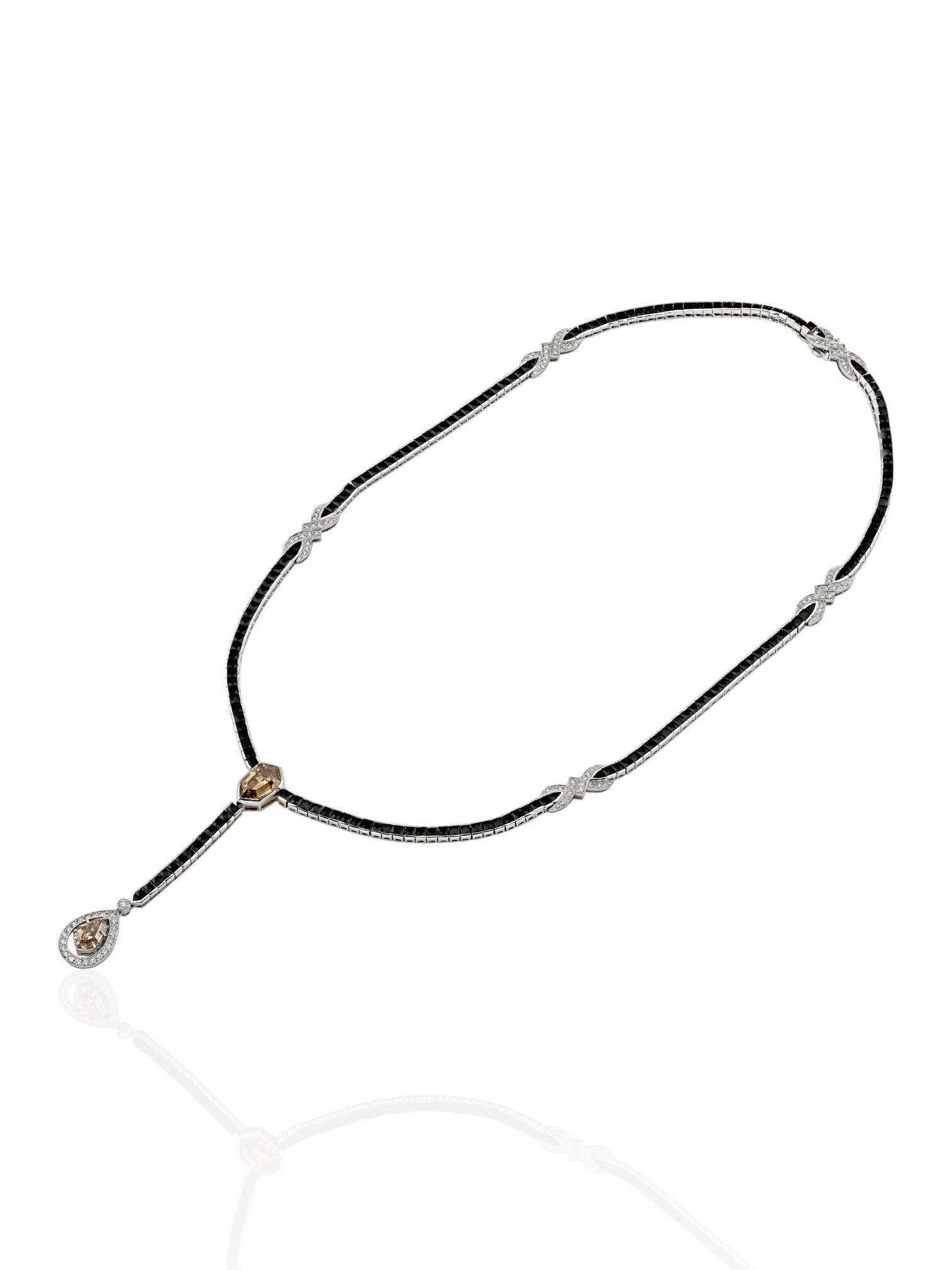Sophia D Art Deco Onyx and Diamond Drop Necklace in Platinum
