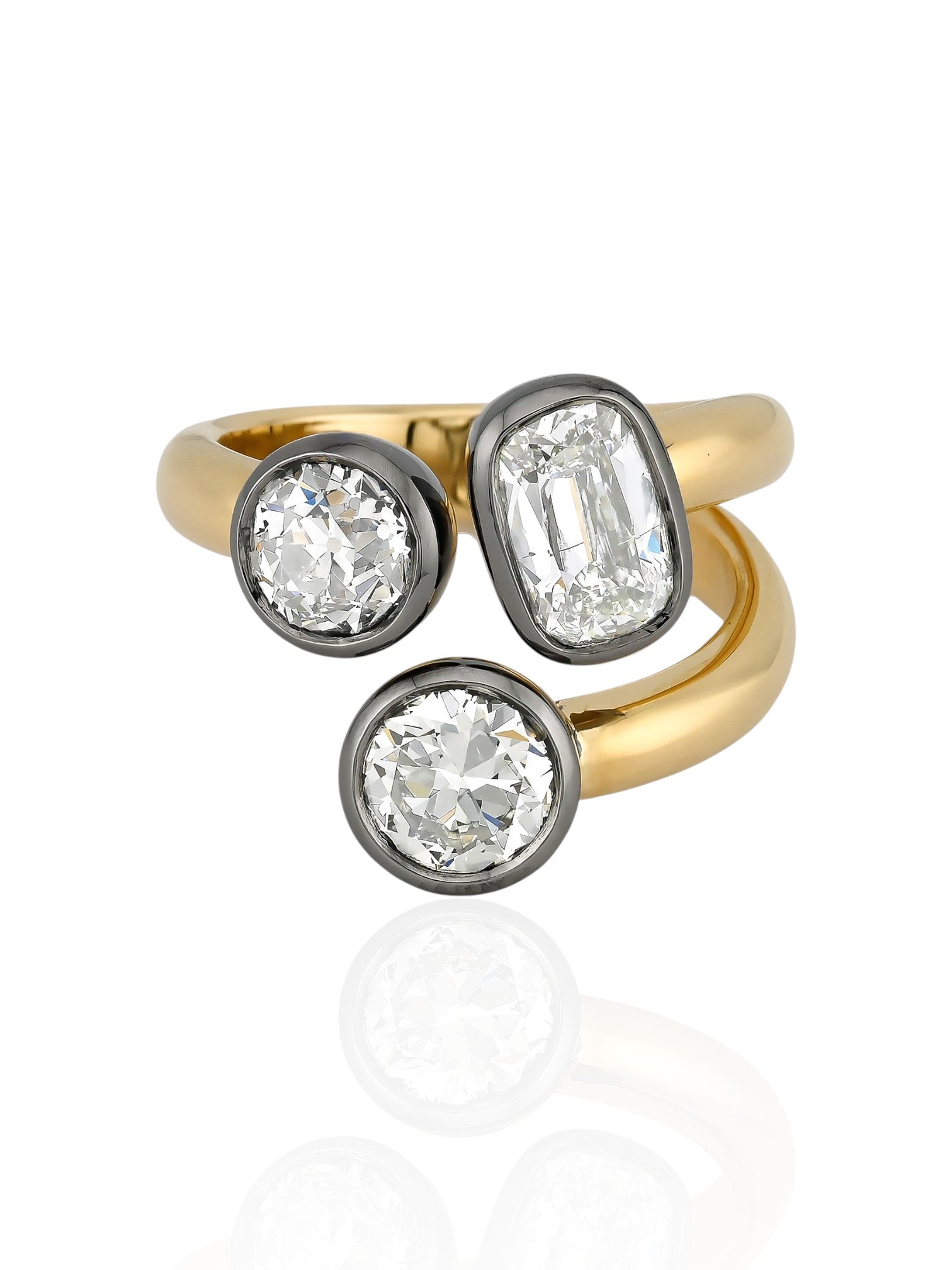 Sophia D Three Stone Diamond Bypass Ring in Platinum and 18K Yellow Gold