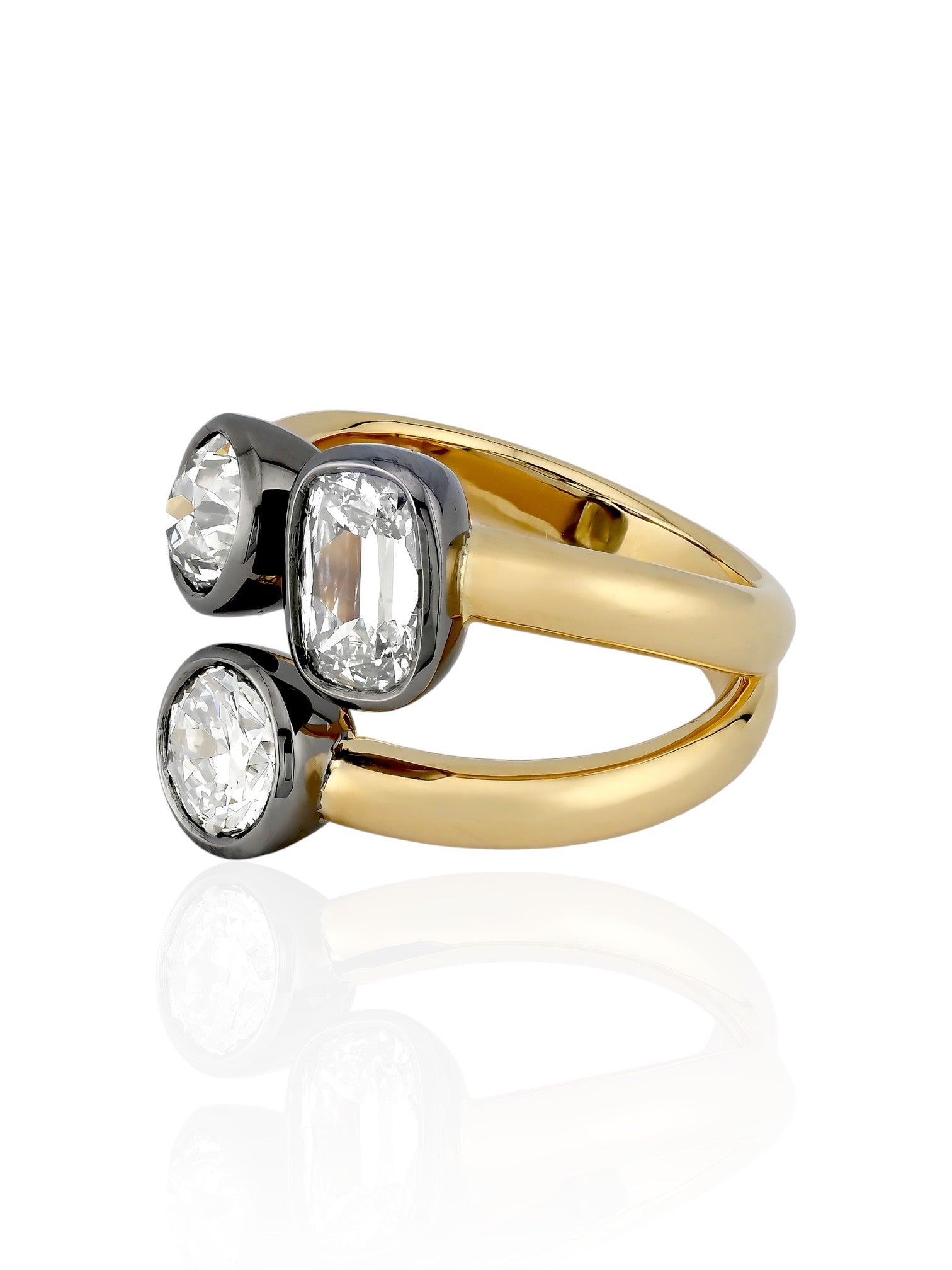 Sophia D Three Stone Diamond Bypass Ring in Platinum and 18K Yellow Gold