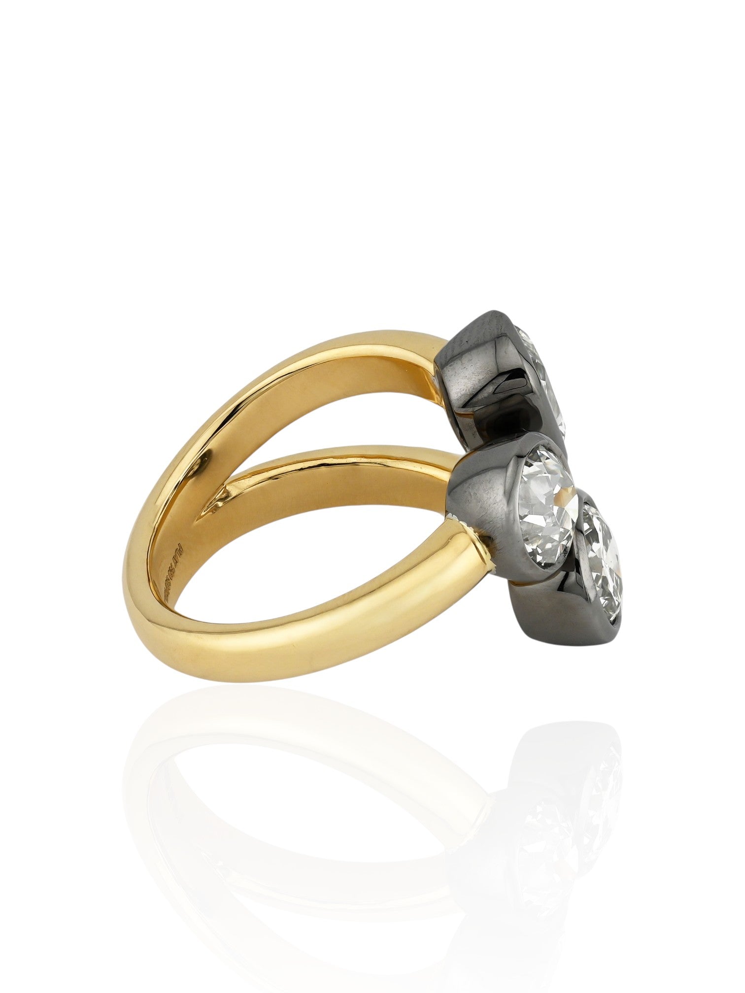 Sophia D Three Stone Diamond Bypass Ring in Platinum and 18K Yellow Gold