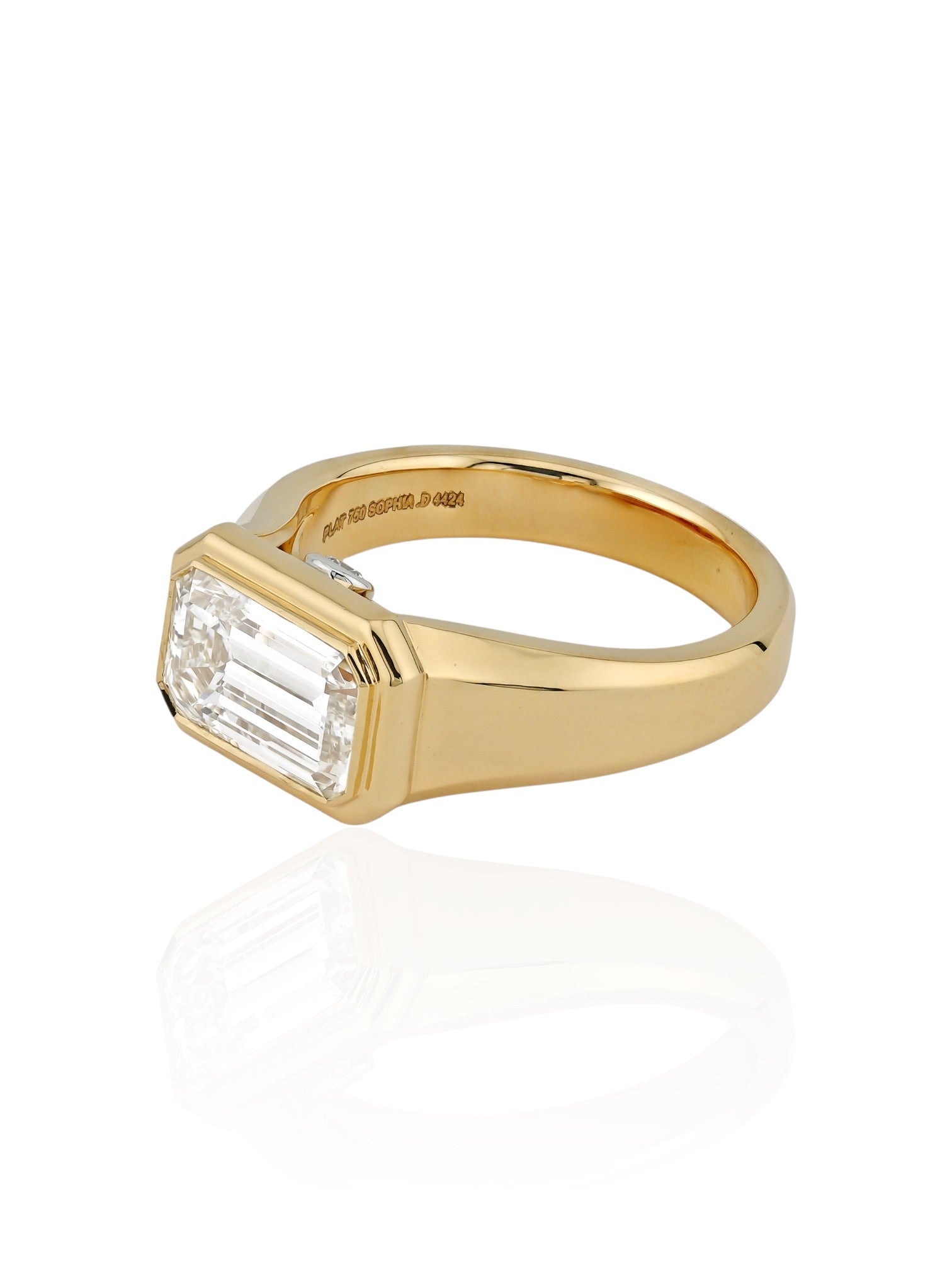 Sophia D Emerald Cut Diamond Bezel Ring in 18K Yellow Gold