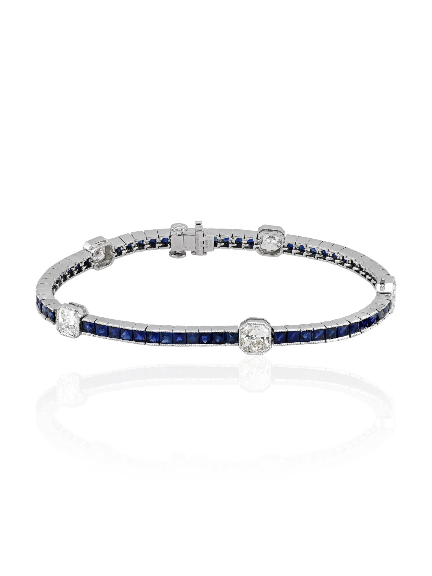 Sophia D Sapphire and Radiant Cut Diamond Bracelet in Platinum