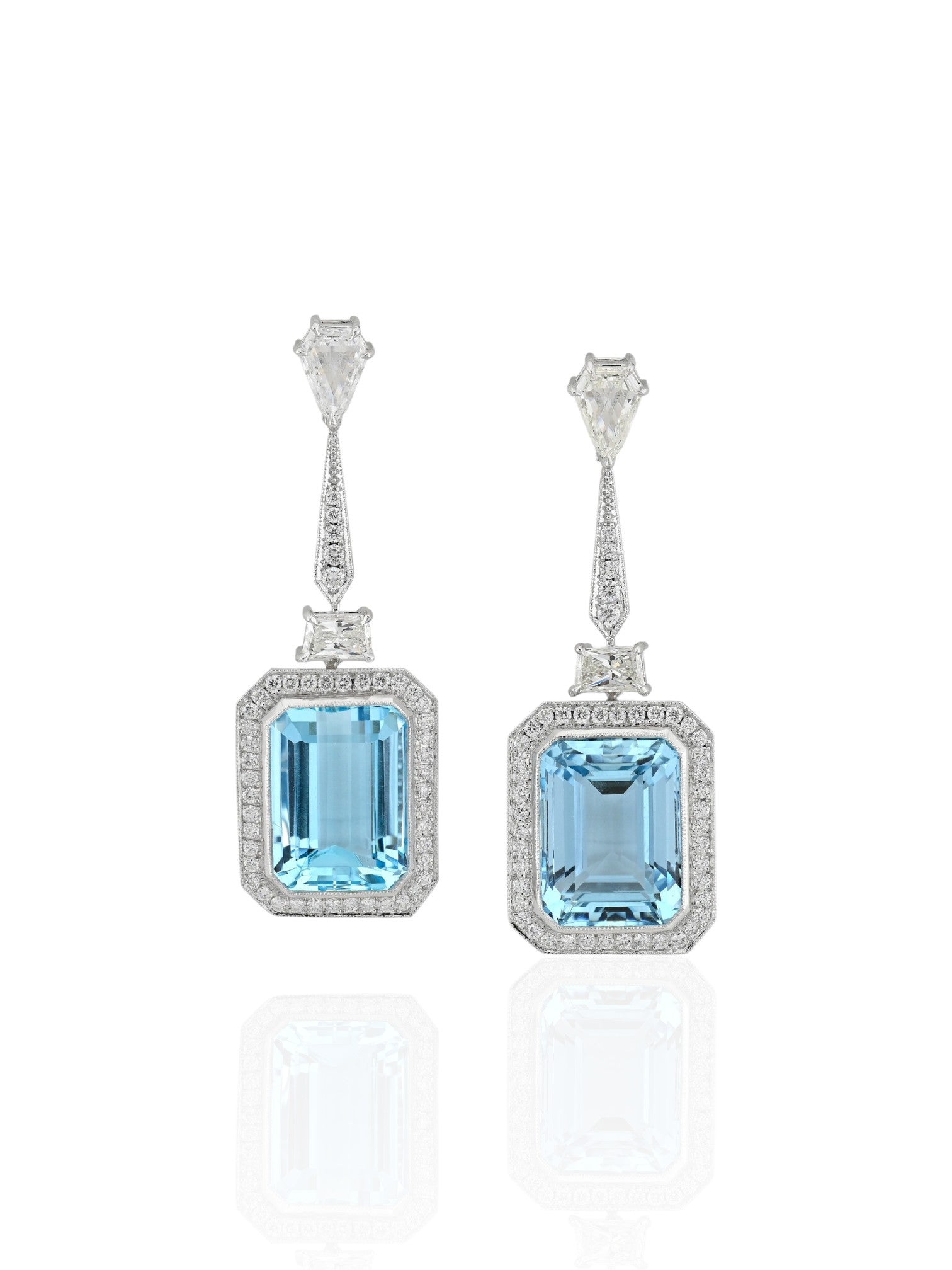 Sophia D Aquamarine and Mixed Shape Diamond Drop Earrings in Platinum