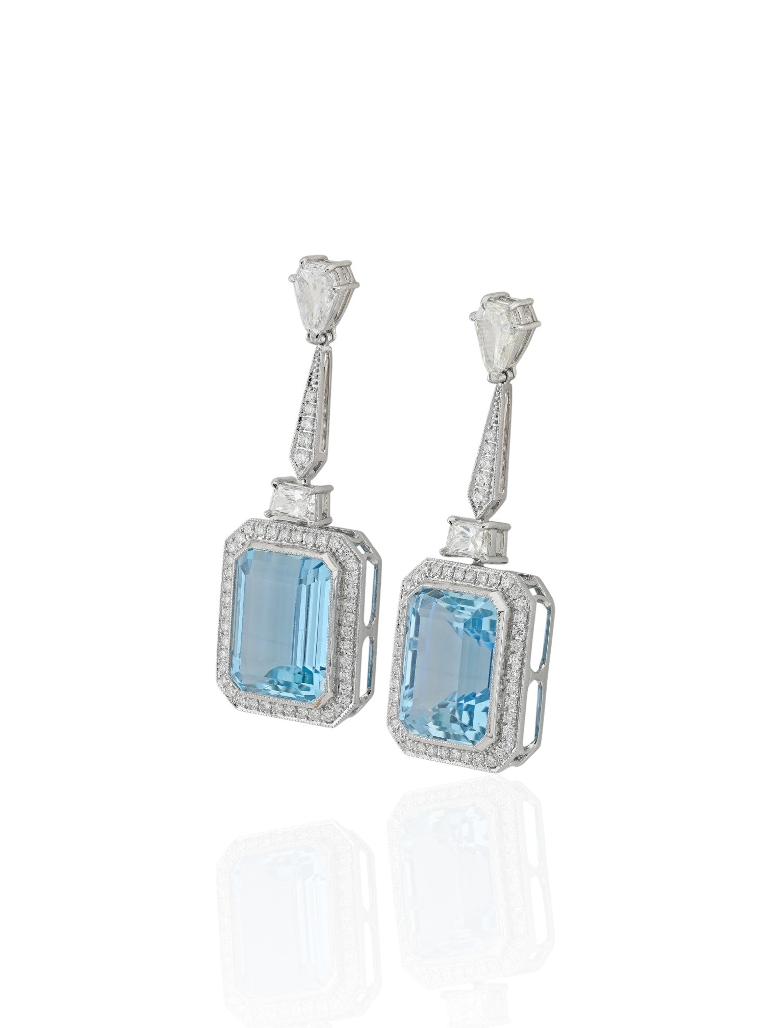 Sophia D Aquamarine and Mixed Shape Diamond Drop Earrings in Platinum