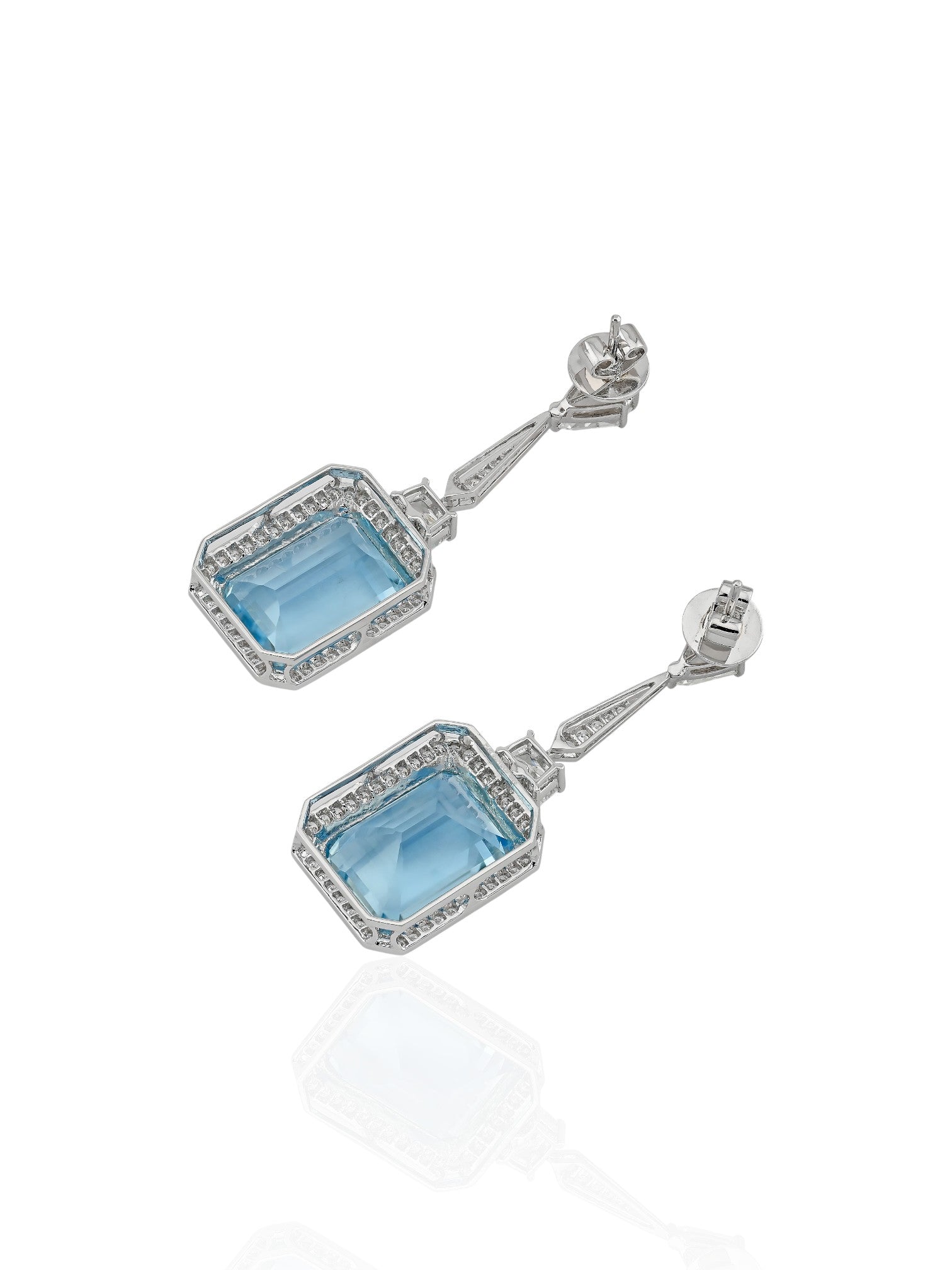 Sophia D Aquamarine and Mixed Shape Diamond Drop Earrings in Platinum
