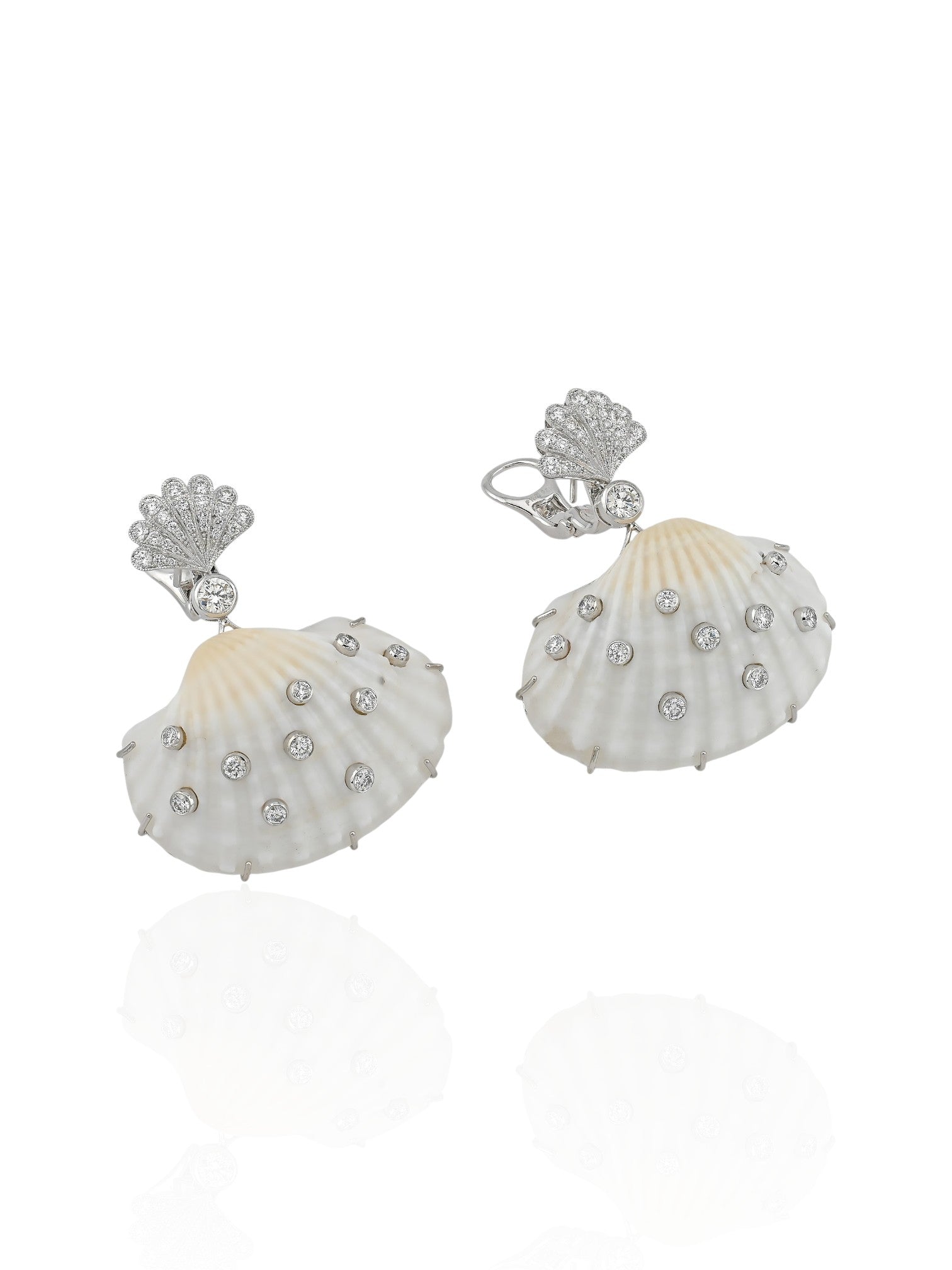 Sophia D Shell, Pearl and Diamond Earrings in Platinum