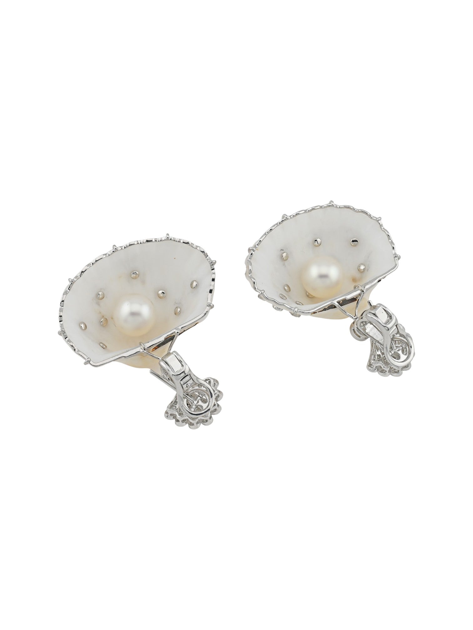 Sophia D Shell, Pearl and Diamond Earrings in Platinum