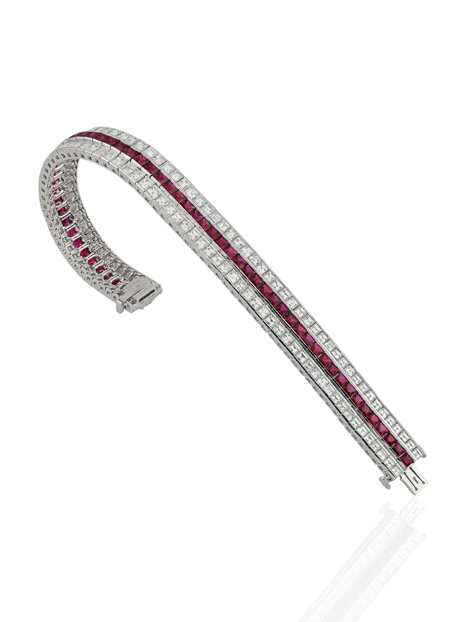 Sophia D Ruby and Diamond Three Row Bracelet in Platinum