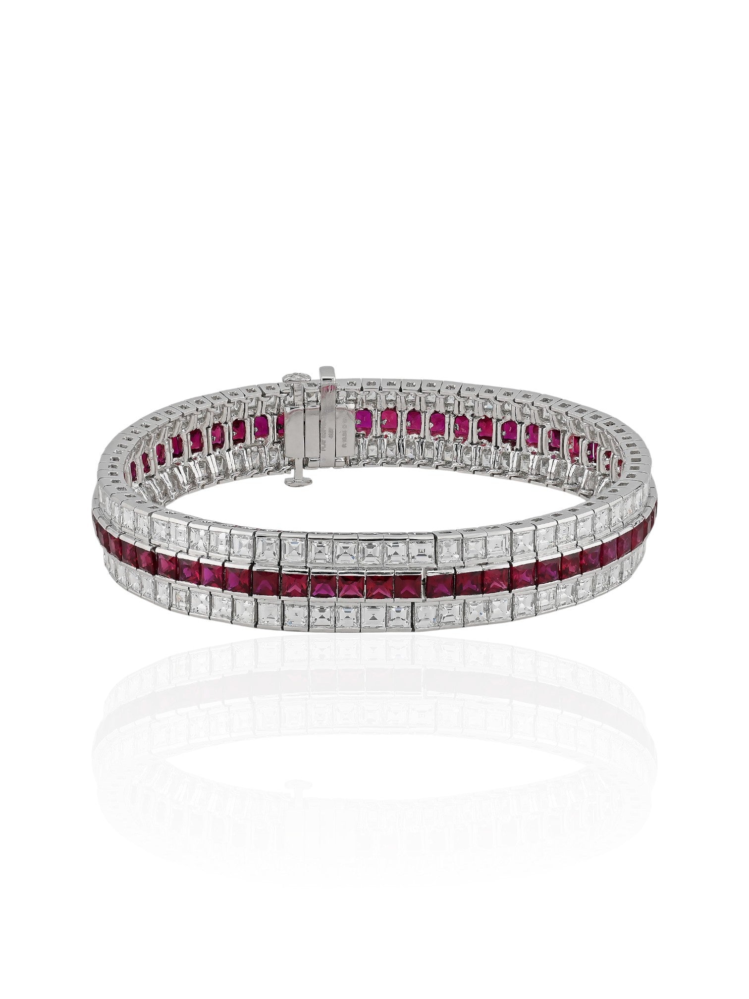 Sophia D Ruby and Diamond Three Row Bracelet in Platinum