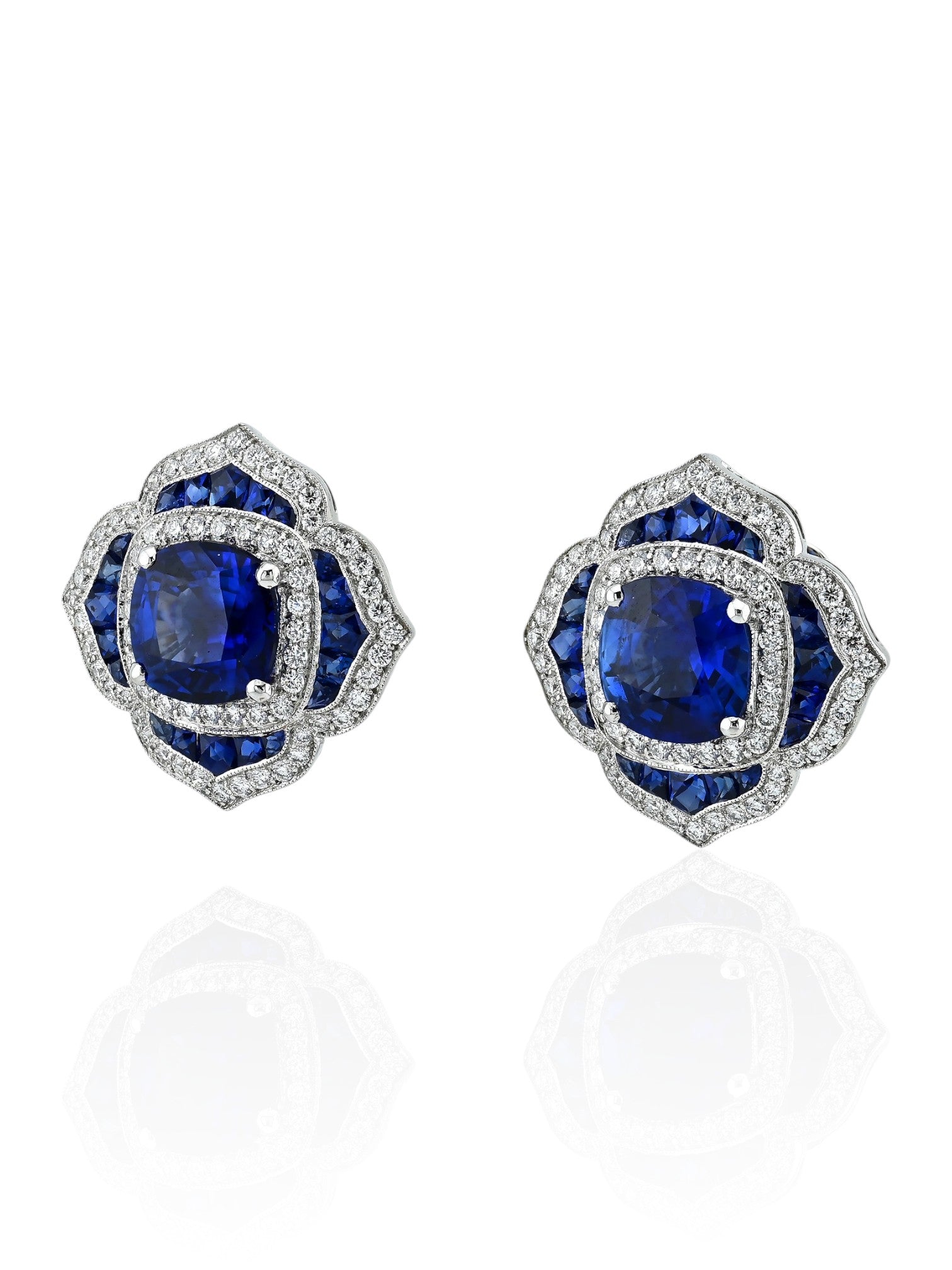Sophia D Sapphire and Diamond Floral Earrings in Platinum