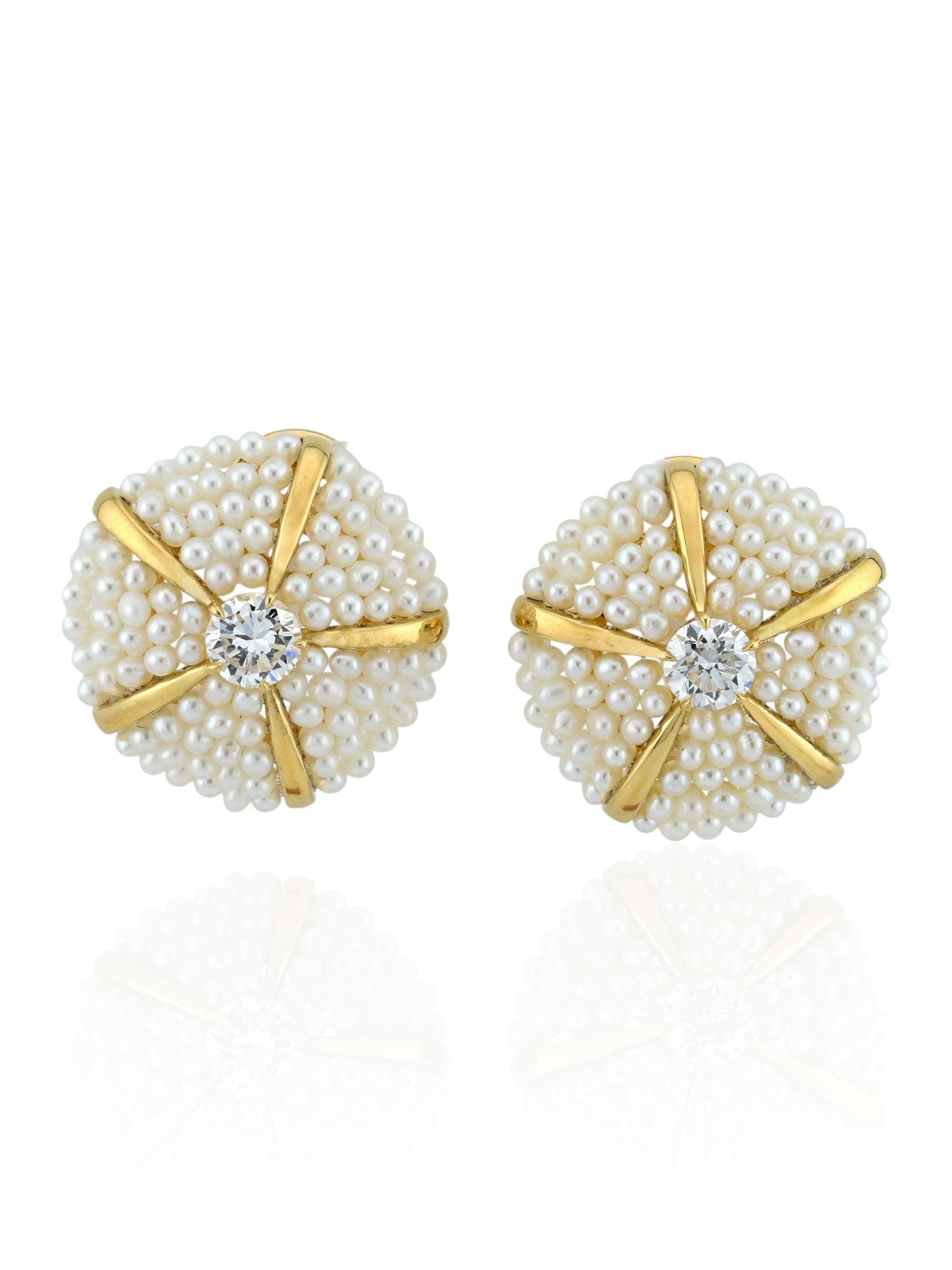 Sophia D Pearl and Diamond Cluster Earrings in 18K Yellow Gold