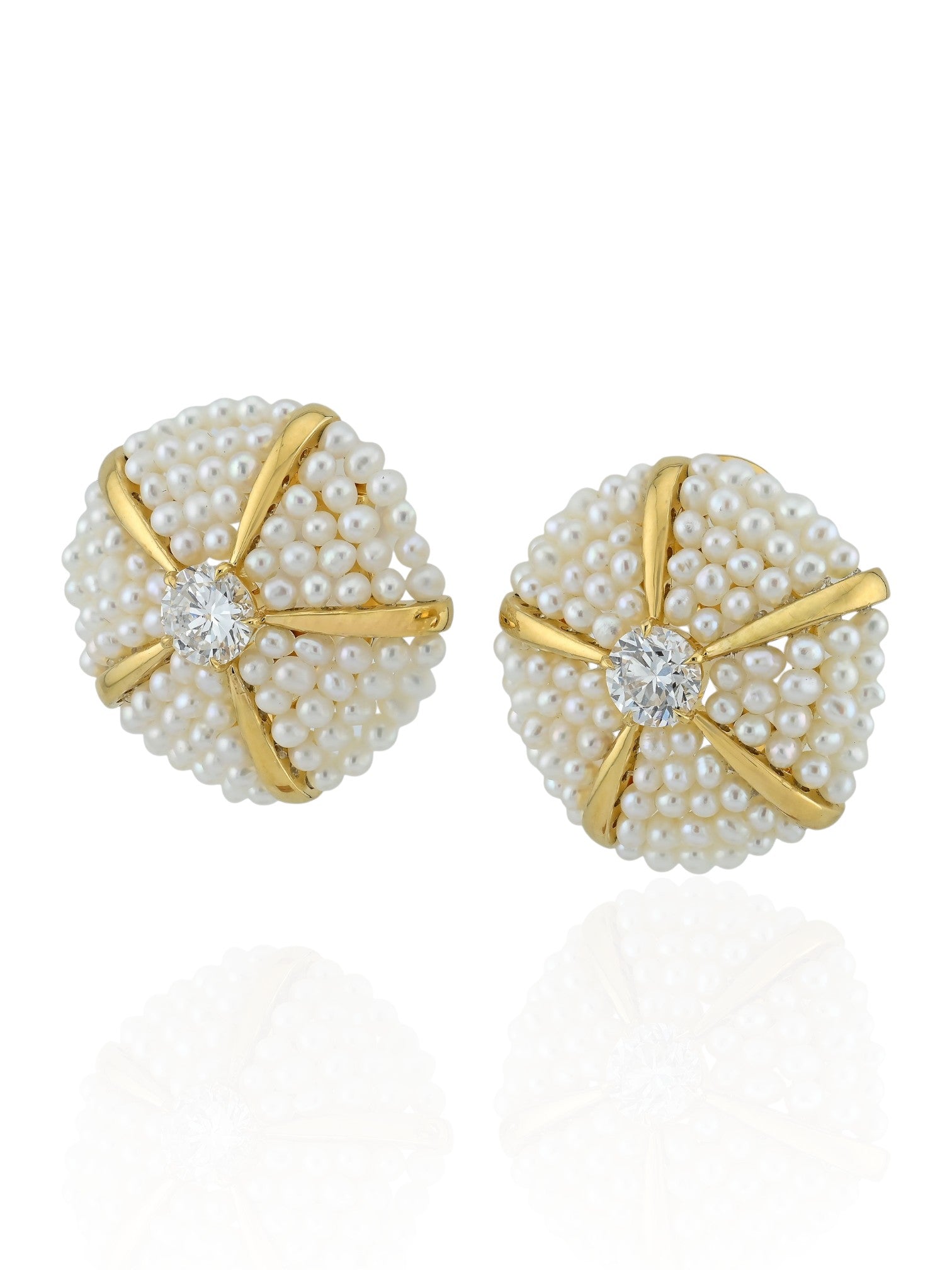 Sophia D Pearl and Diamond Cluster Earrings in 18K Yellow Gold