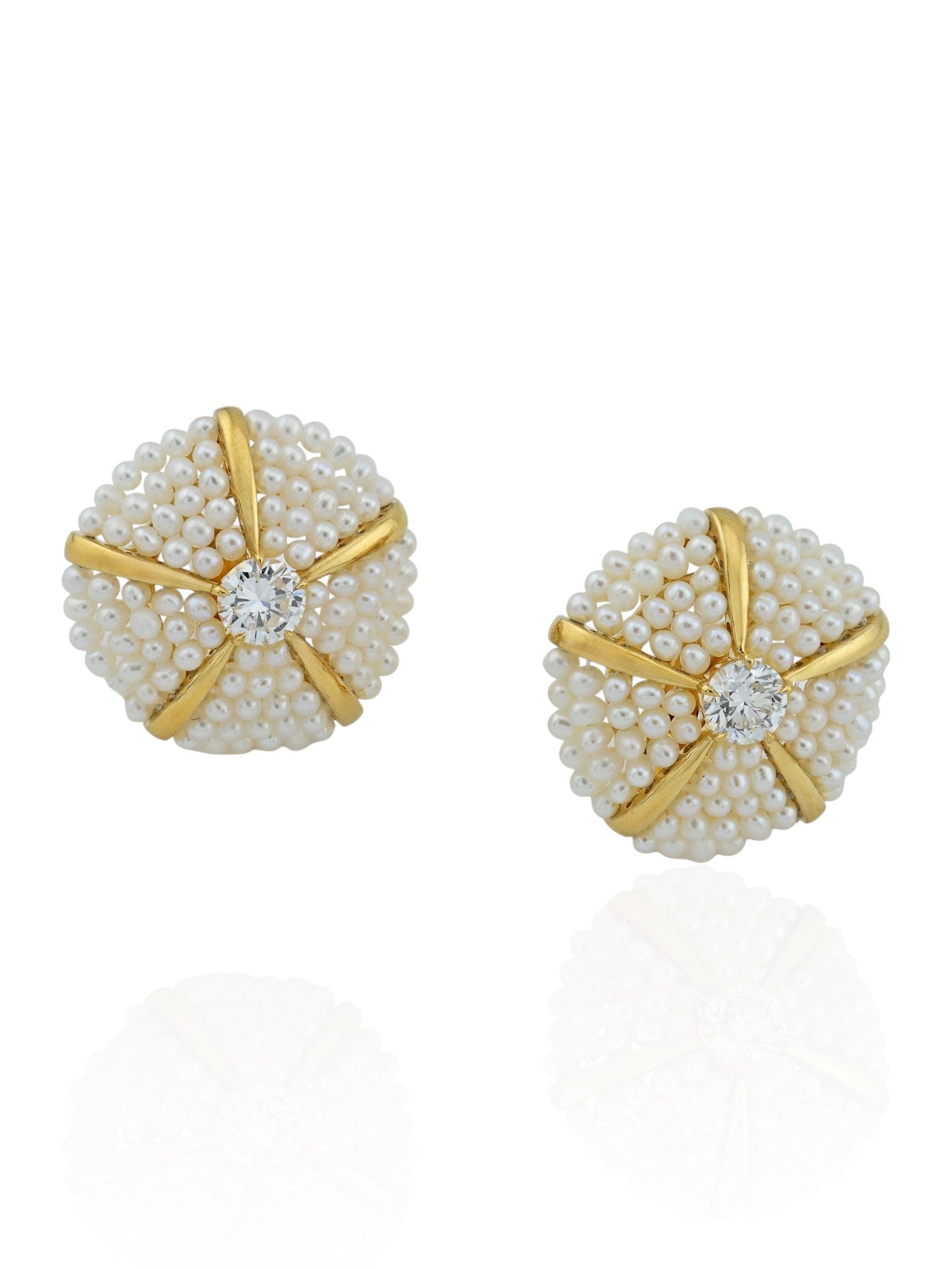Sophia D Pearl and Diamond Cluster Earrings in 18K Yellow Gold