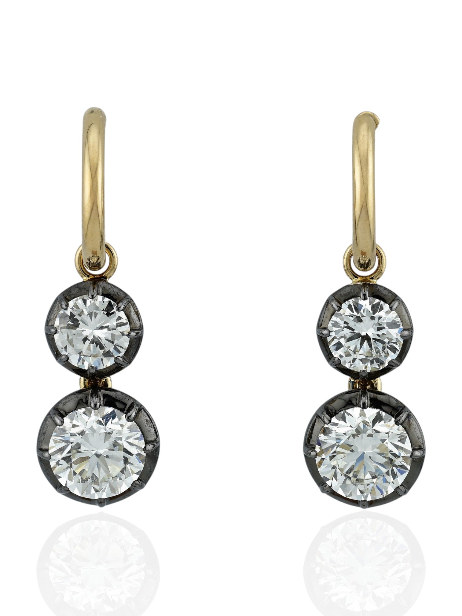 Sophia D Round Diamond Drop Earrings in 18K Yellow Gold and Silver