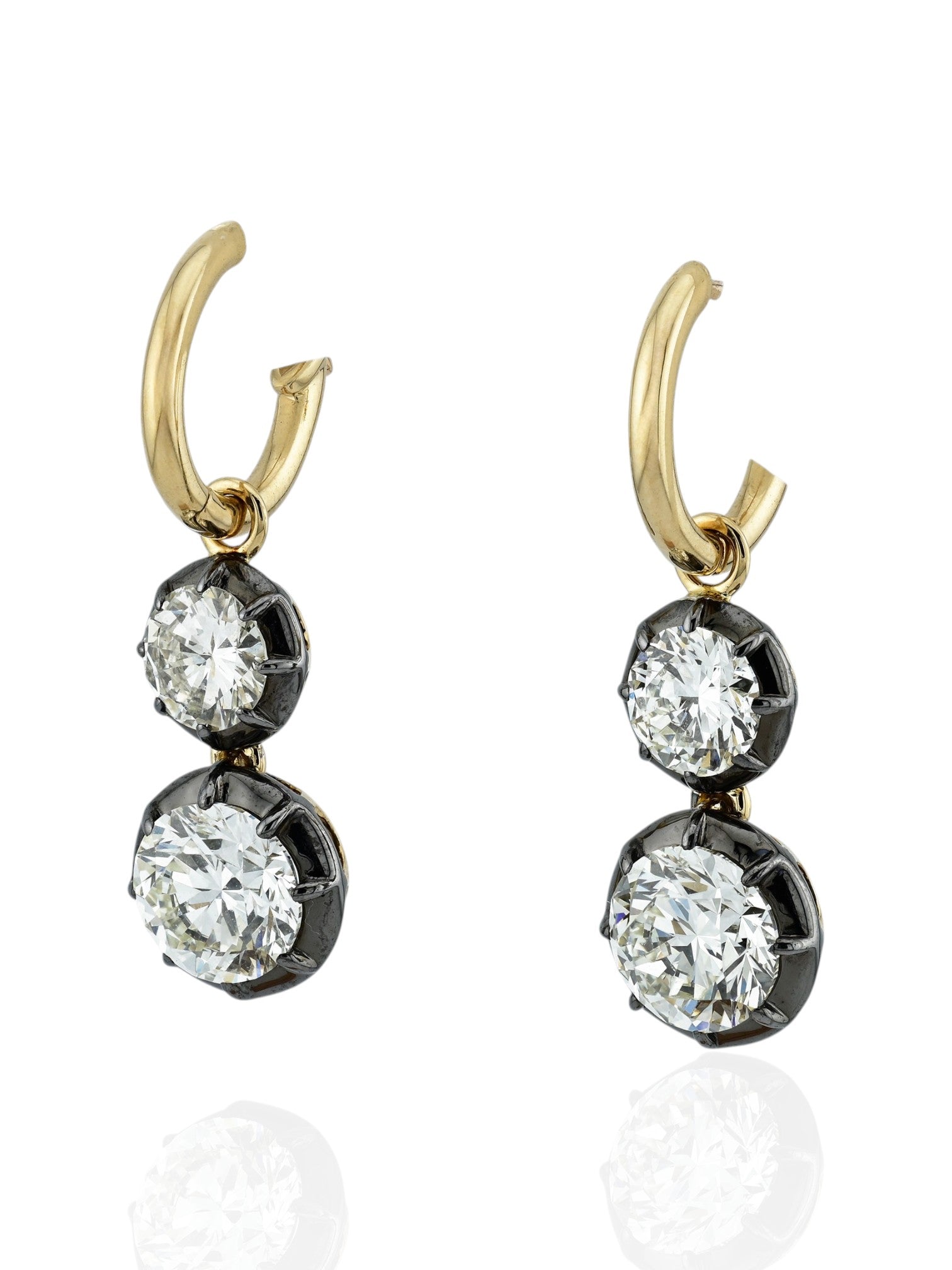 Sophia D Round Diamond Drop Earrings in 18K Yellow Gold and Silver