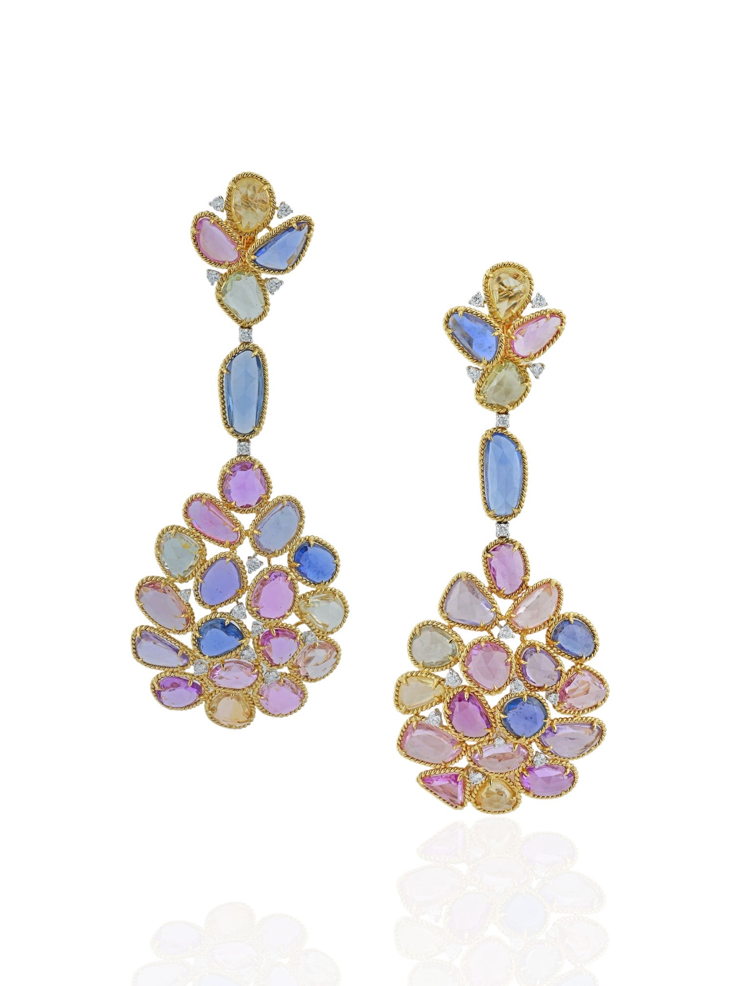 Sophia D Fancy Color Sapphire and Diamond Drop Earrings Platinum & 18K Yellow Gold