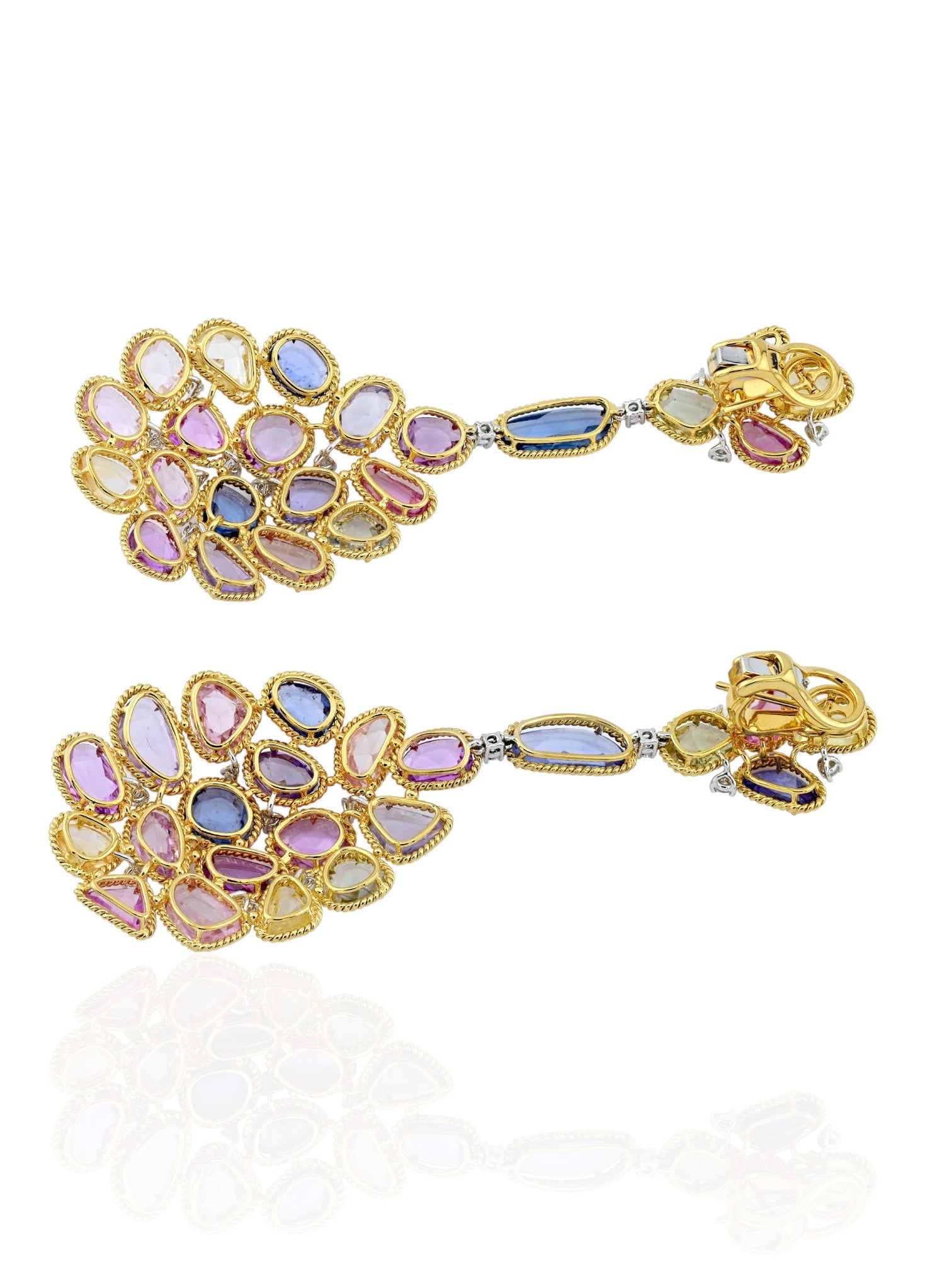 Sophia D Fancy Color Sapphire and Diamond Drop Earrings Platinum & 18K Yellow Gold