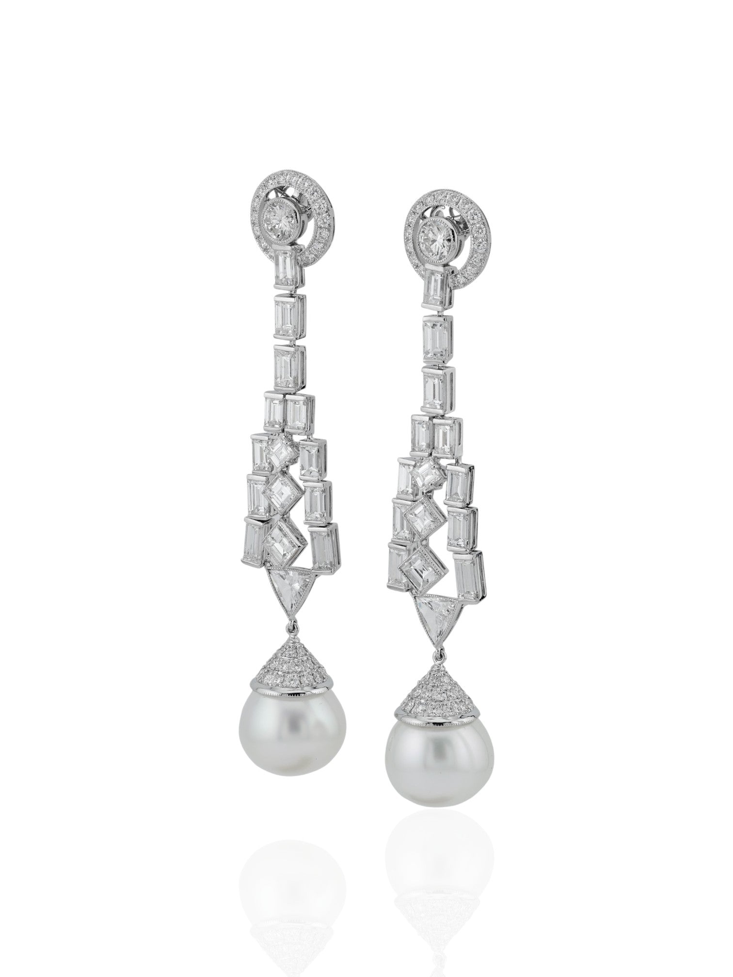 Sophia D Pearl and Diamond Art Deco Drop Earrings in Platinum