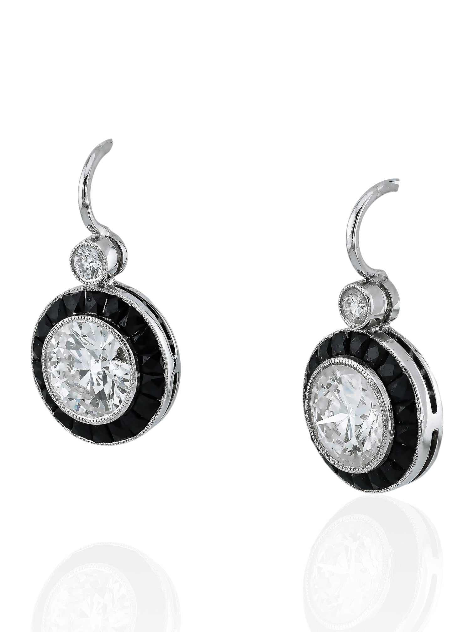 Sophia D Art Deco Diamond and Onyx Drop Earrings in Platinum