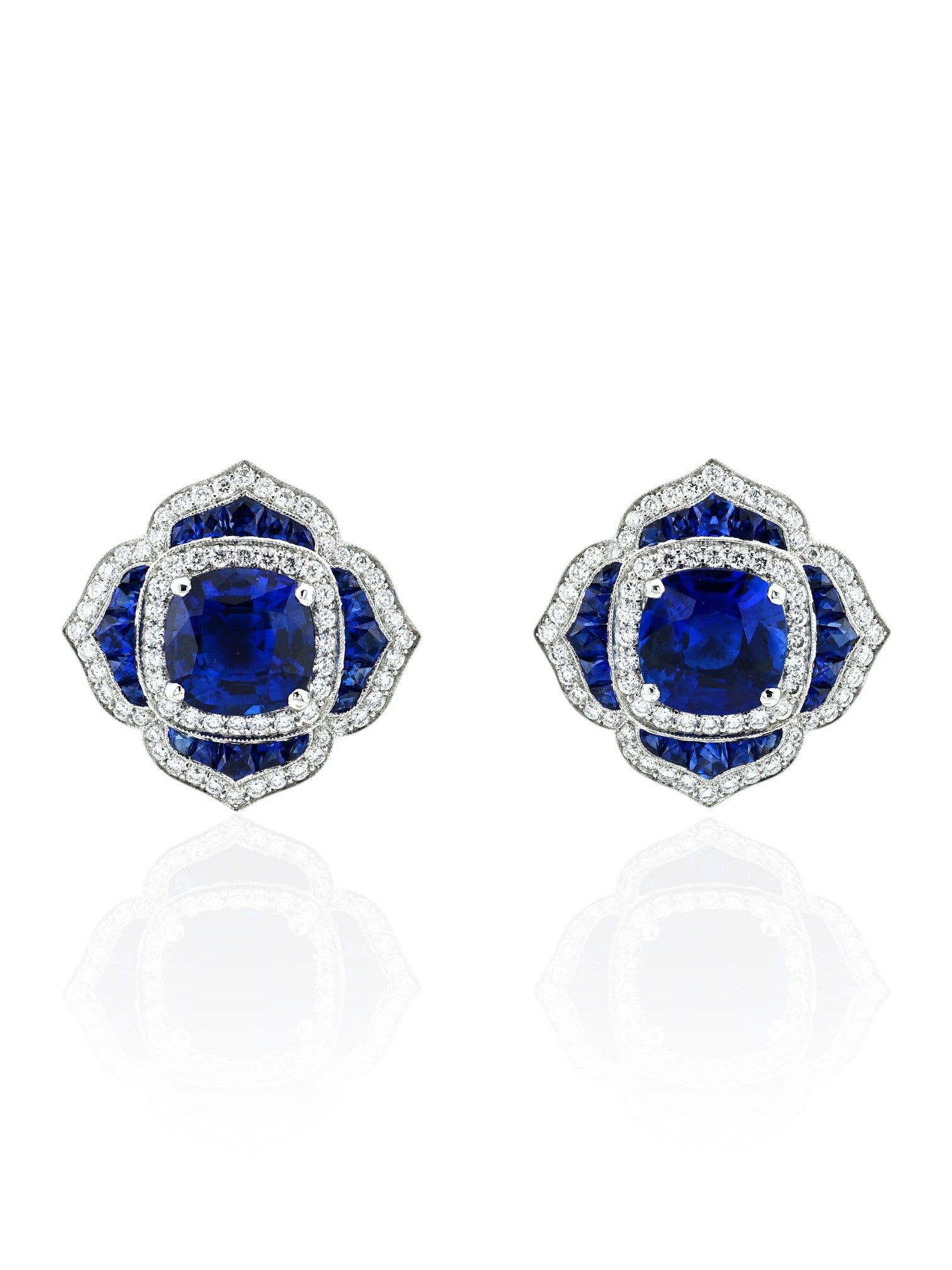 Sophia D Sapphire and Diamond Floral Earrings in Platinum
