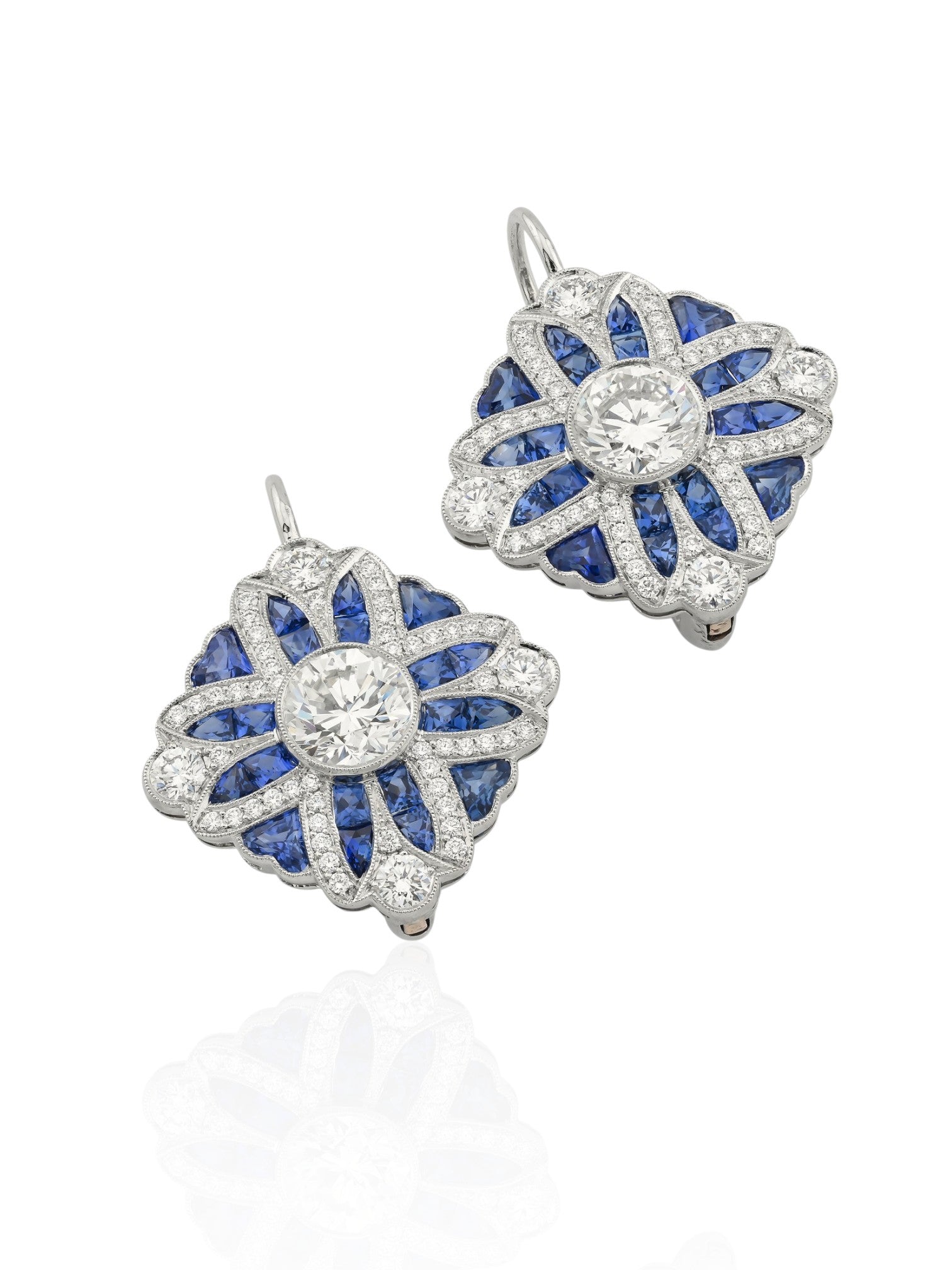 Sophia D Art Deco Sapphire and Diamond Floral Drop Earrings in Platinum