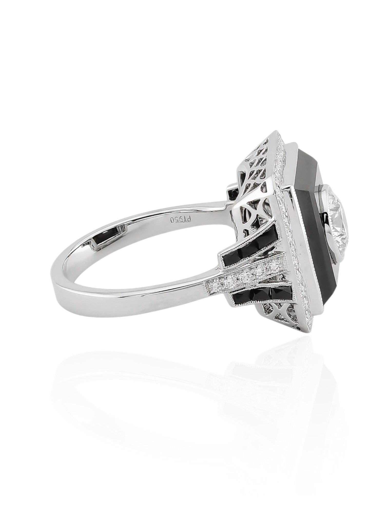 Sophia D Art Deco Onyx and Diamond Ring in Platinum