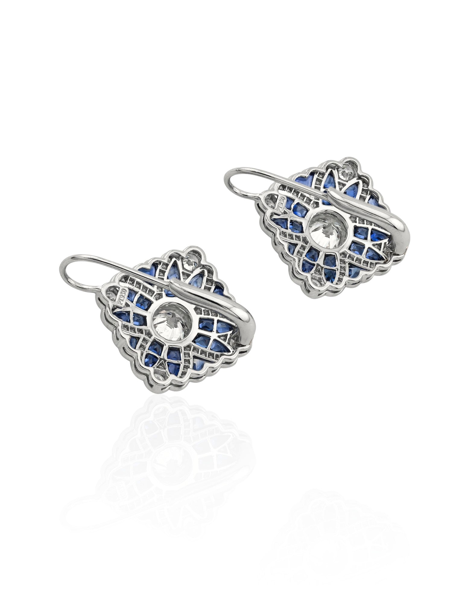 Sophia D Art Deco Sapphire and Diamond Floral Drop Earrings in Platinum