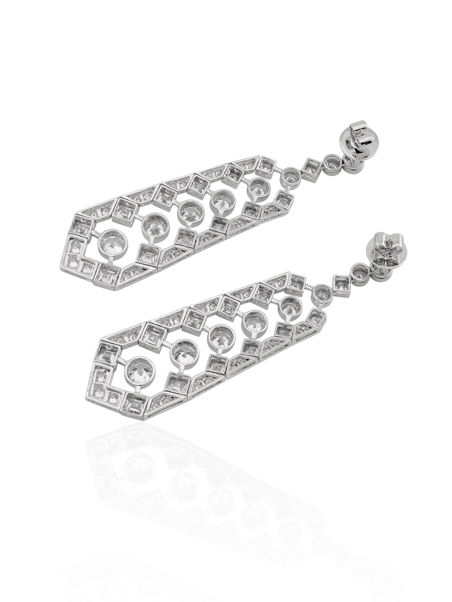 Sophia D Art Deco Carré-Cut and Round Diamond Drop Earrings in Platinum